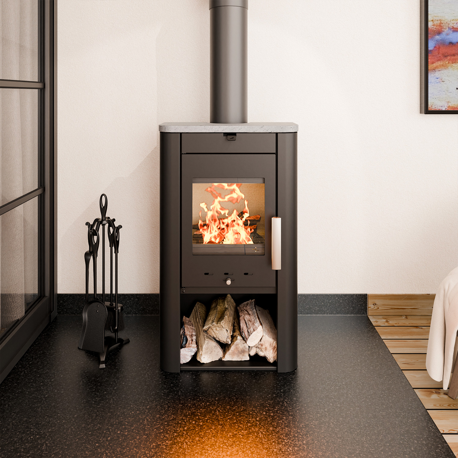 Haas+Sohn Prunus 332.15 - ST Poêle à bois Noir Perle / Serpentino