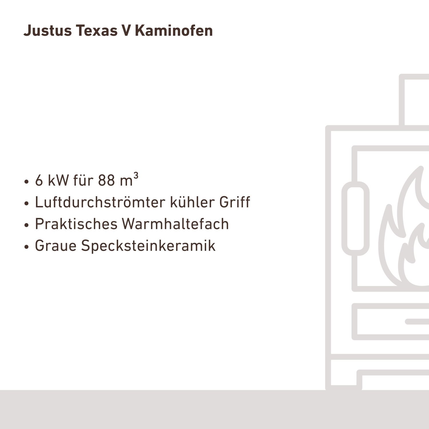 Justus Texas V, poêle à bois, acier noir / céramique en stéatite grise