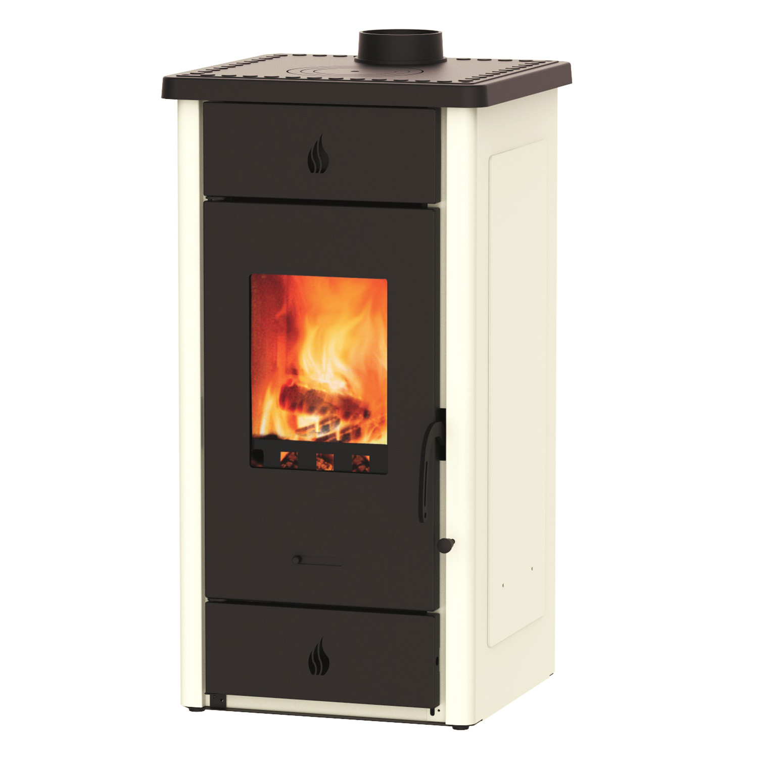 Poêle à bois Wamsler Luke en acier noir/blanc avec plaque de cuisson