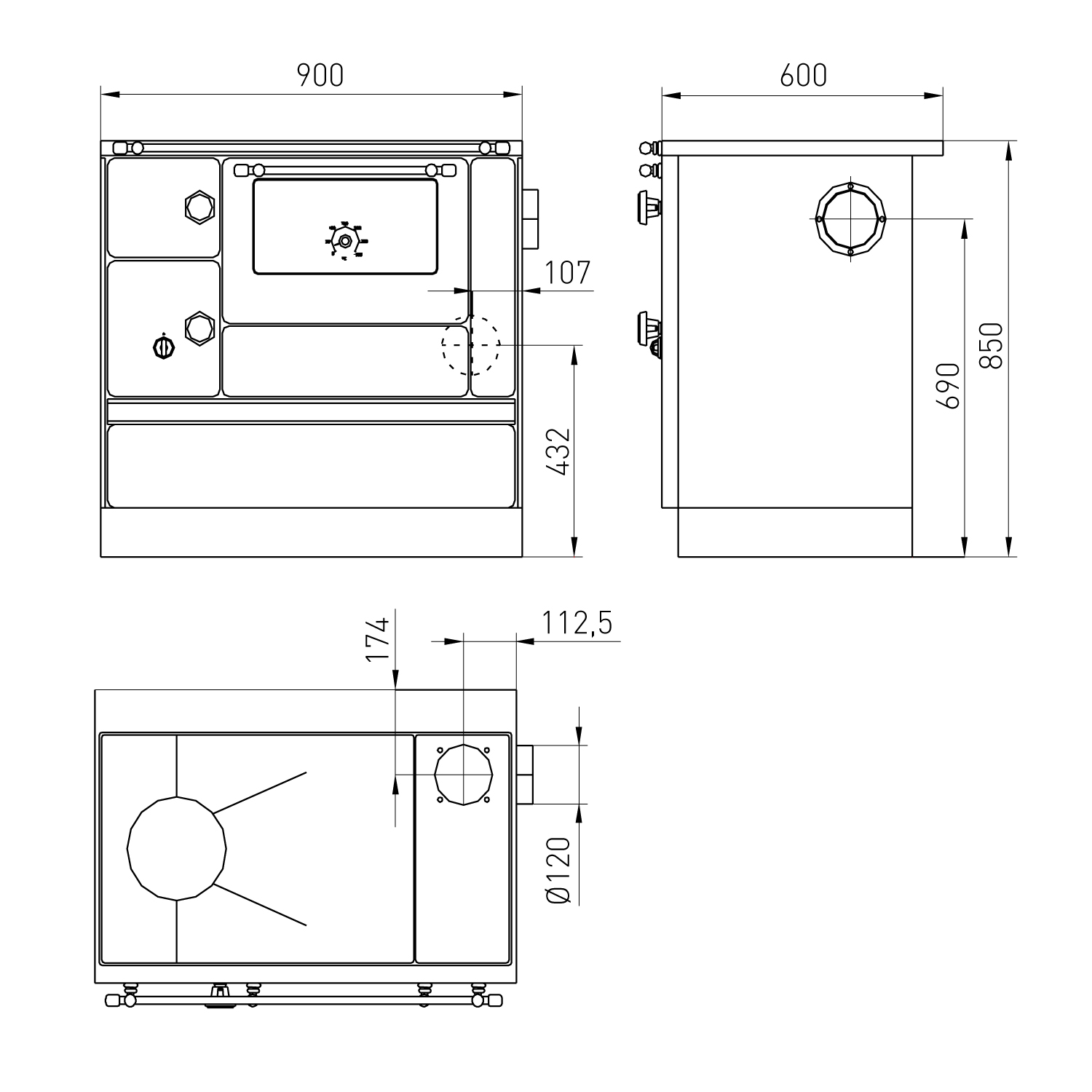 Wamsler K 176 A 90 Cuisinière en acier blanc, four à gauche