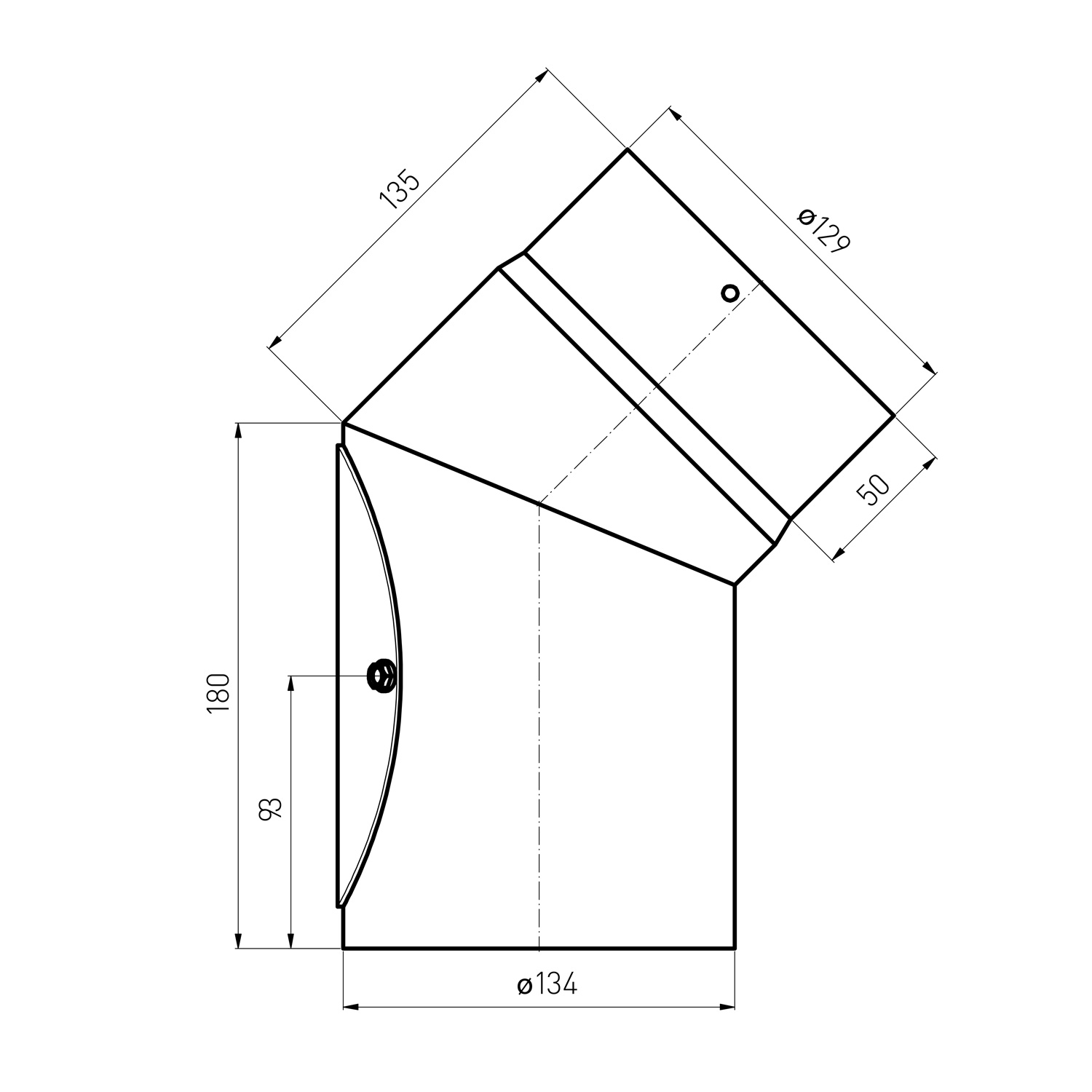 Raik Basic coude de tuyau de fumée 130mm noir 45° avec porte –R pour tuyau de fumée / conduit de fumée