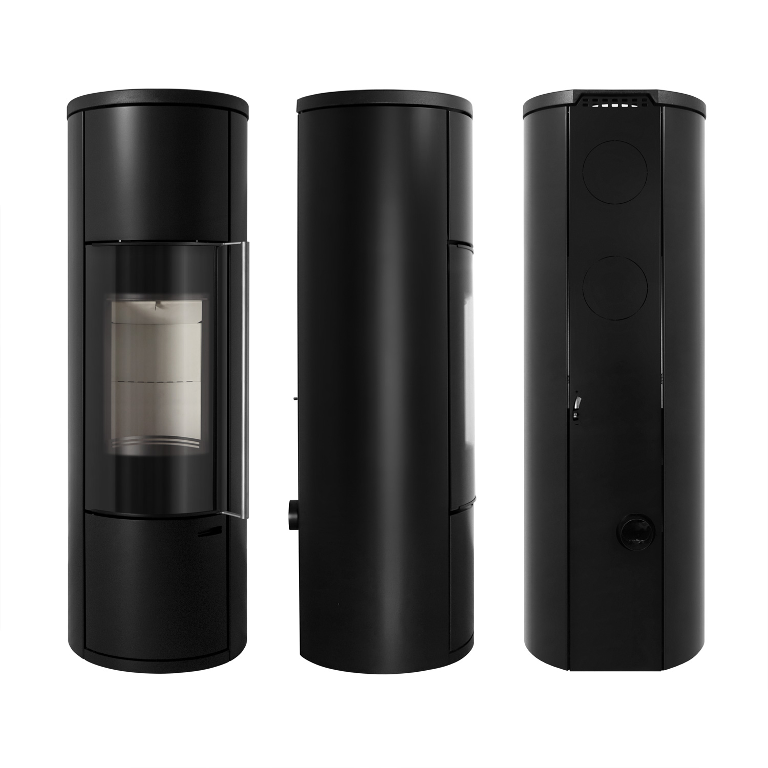 Schmitzker Fisterra Cristal Poêle à bois en acier noir, vitre frontale