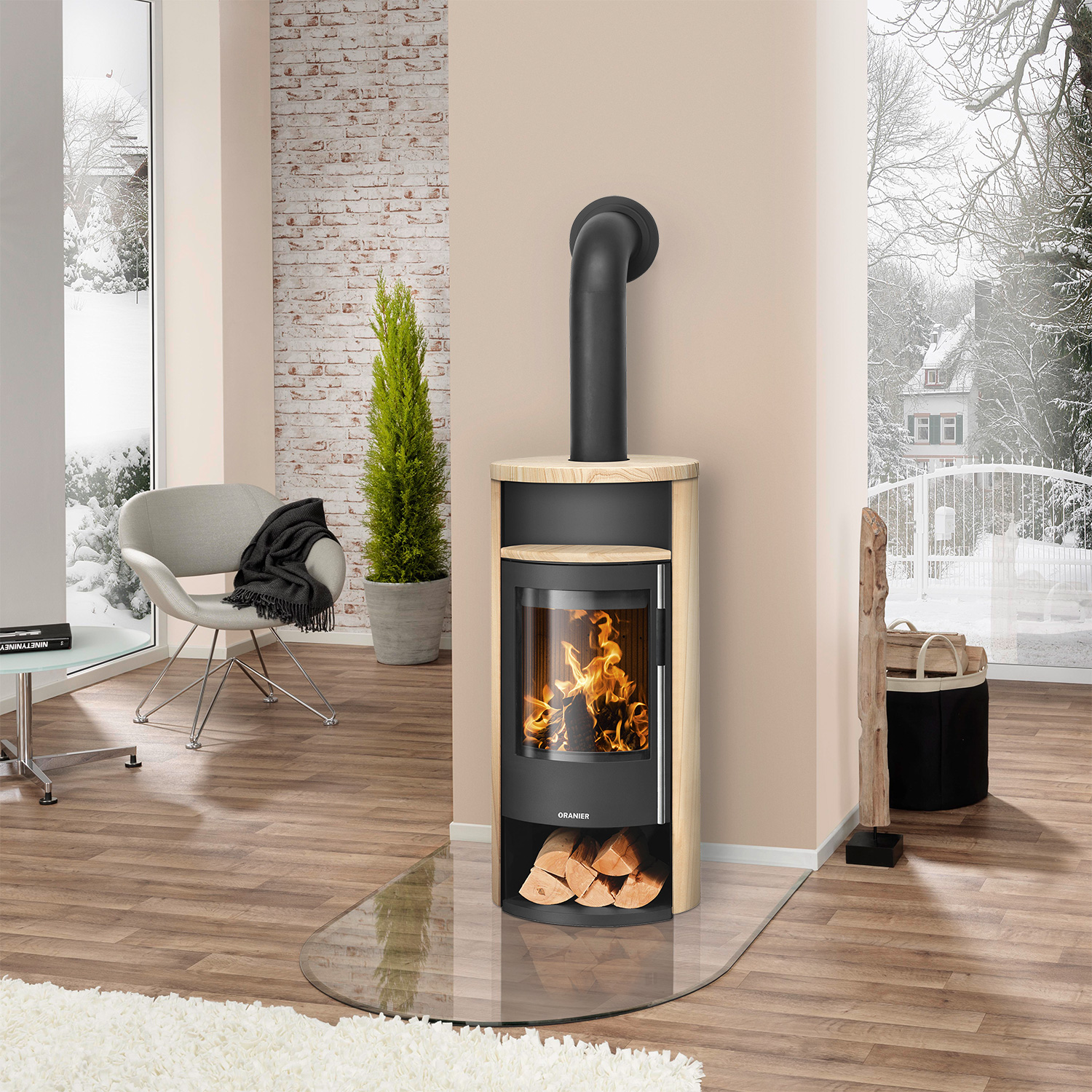 Oranier Polar Neo 6 Poêle à bois Acier Noir / Pierre de sable, DIBt