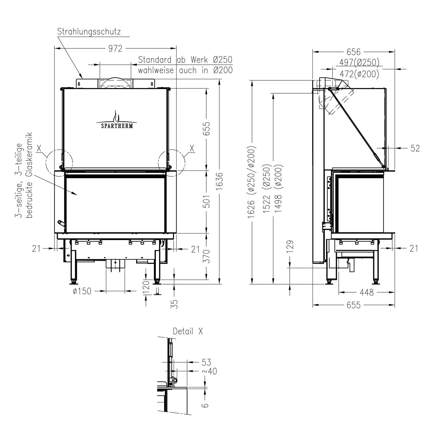 Spartherm Premium Arte-3RL-80h Insert de cheminée RRA Ø 250 mm