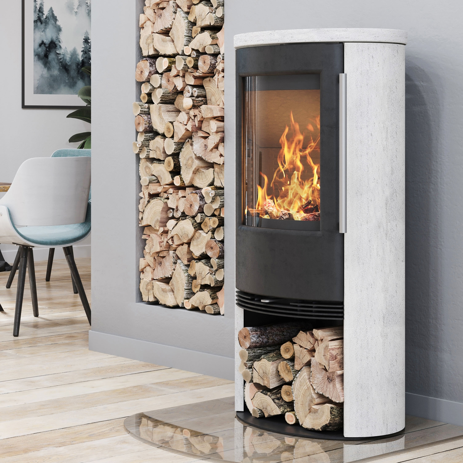 TermaTech TT21RS-WH Poêle à bois Acier Noir / Pierre de Sable Porto White