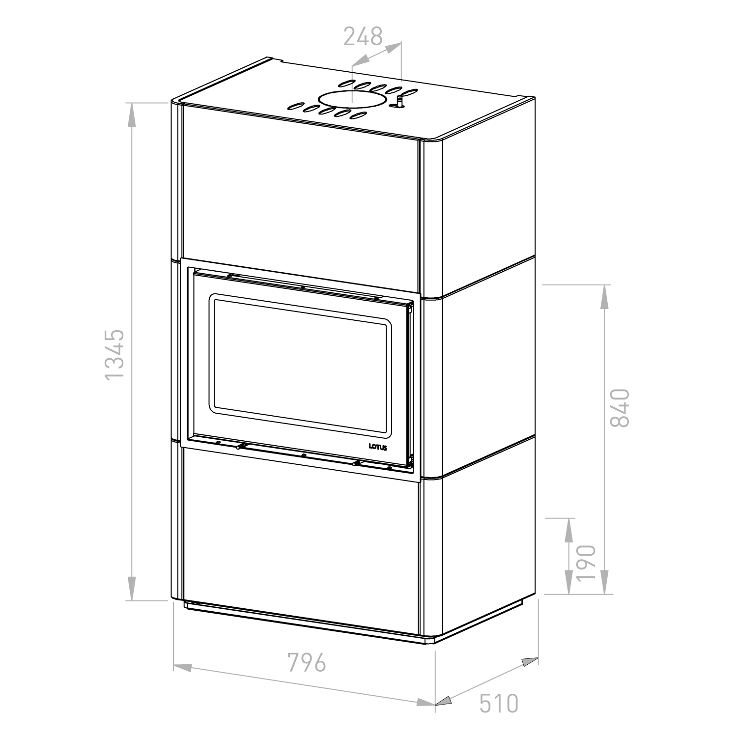 Lotus Beto 470M poêle à bois Magic porte, plaque supérieure gris