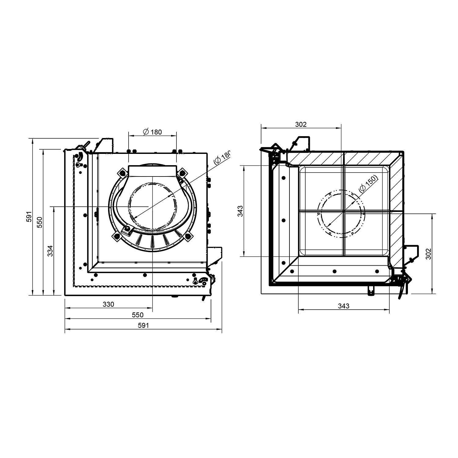 Austroflamm 55x55x57 K 3.0 Insert de cheminée angle gauche
