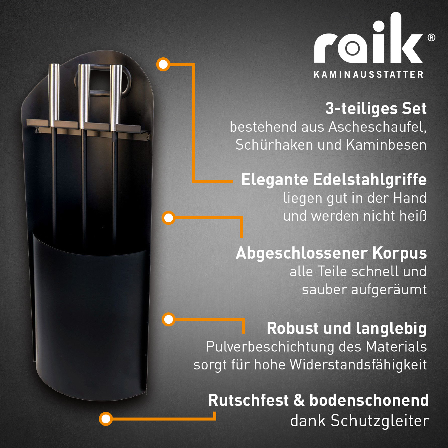 Raik Serviteur de cheminée Ludwig Set 4 pièces Noir