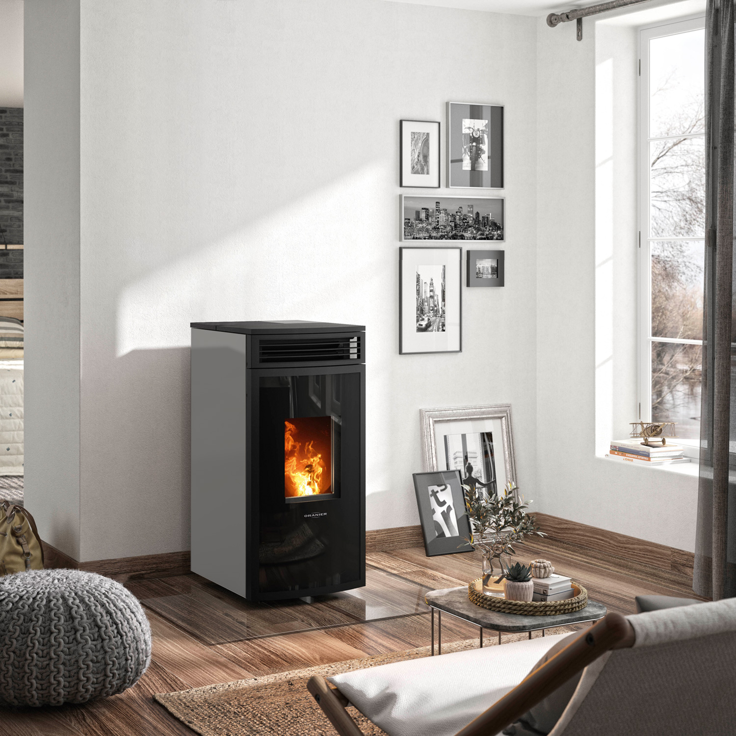 Oranier Neta poêle à granulés acier taupe, sortie de fumée supérieure