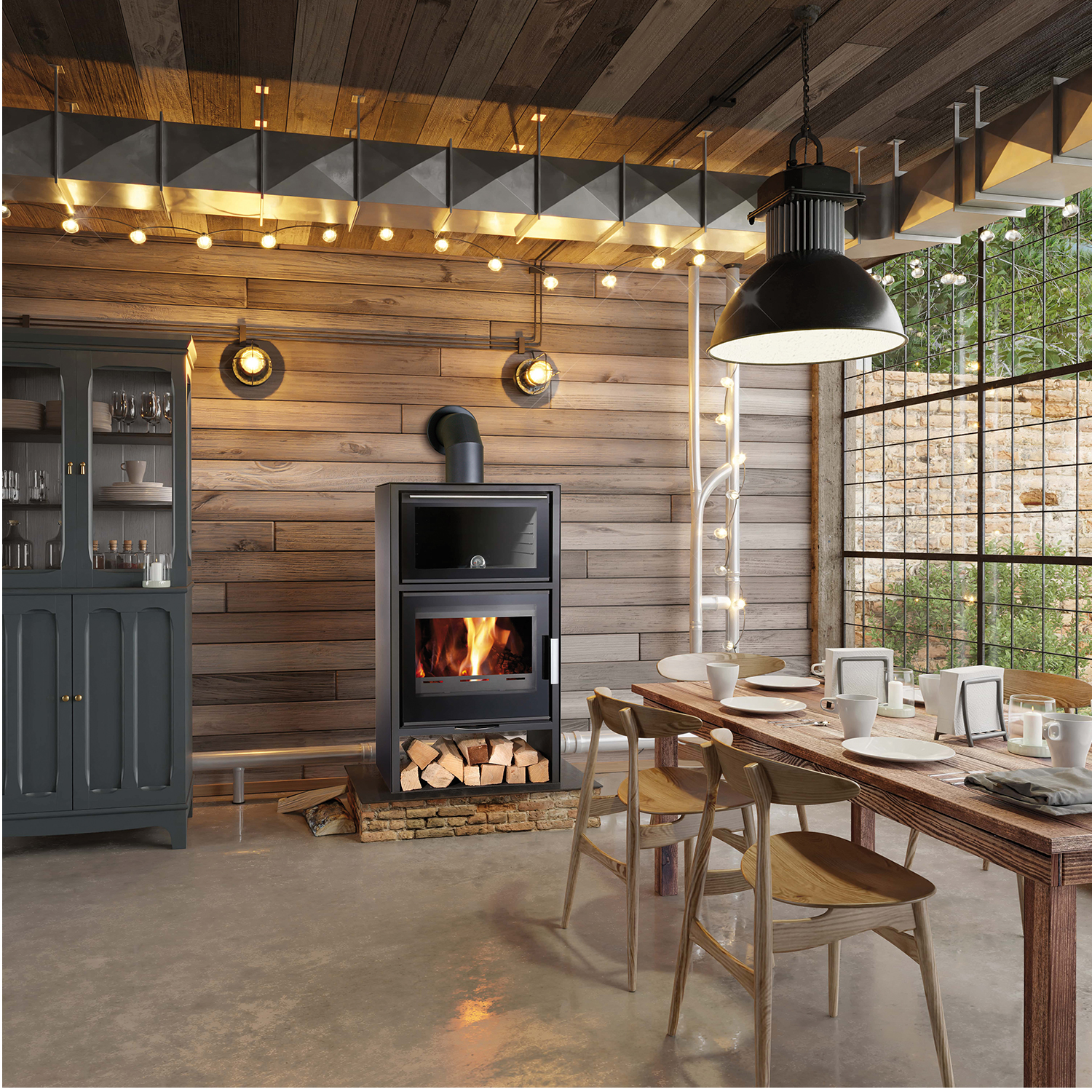 Haas+Sohn London-II easy Back Poêle à bois anthracite perle / acier