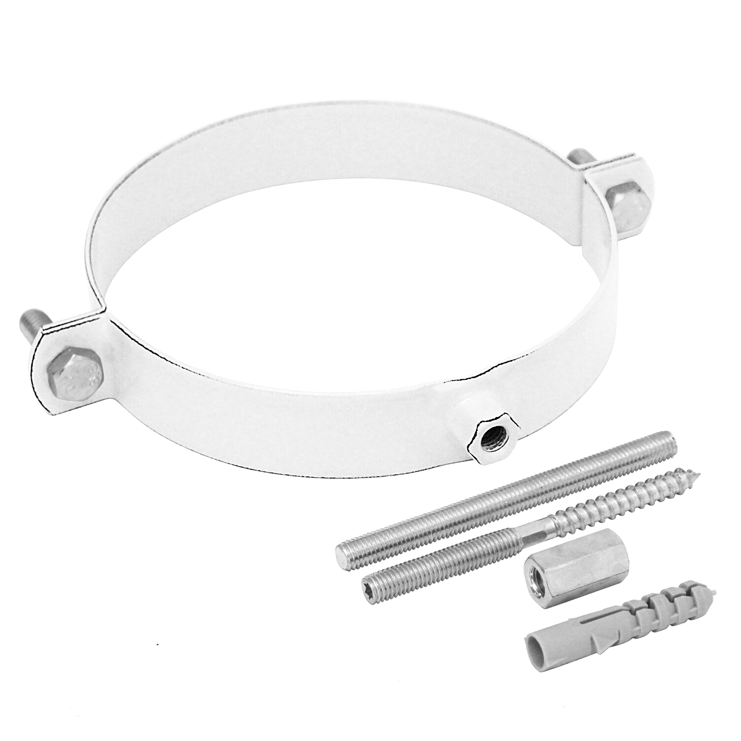 Collier de serrage pour conduit de fumée / tuyau de poêle émaillé 150 mm - Blanc