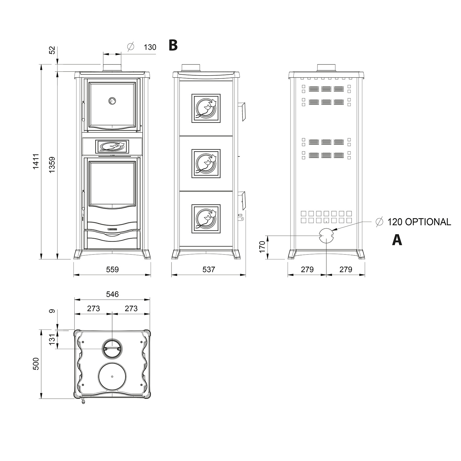 La Nordica Rossella Plus Forno 16, poêle à bois, Liberty Bordeaux