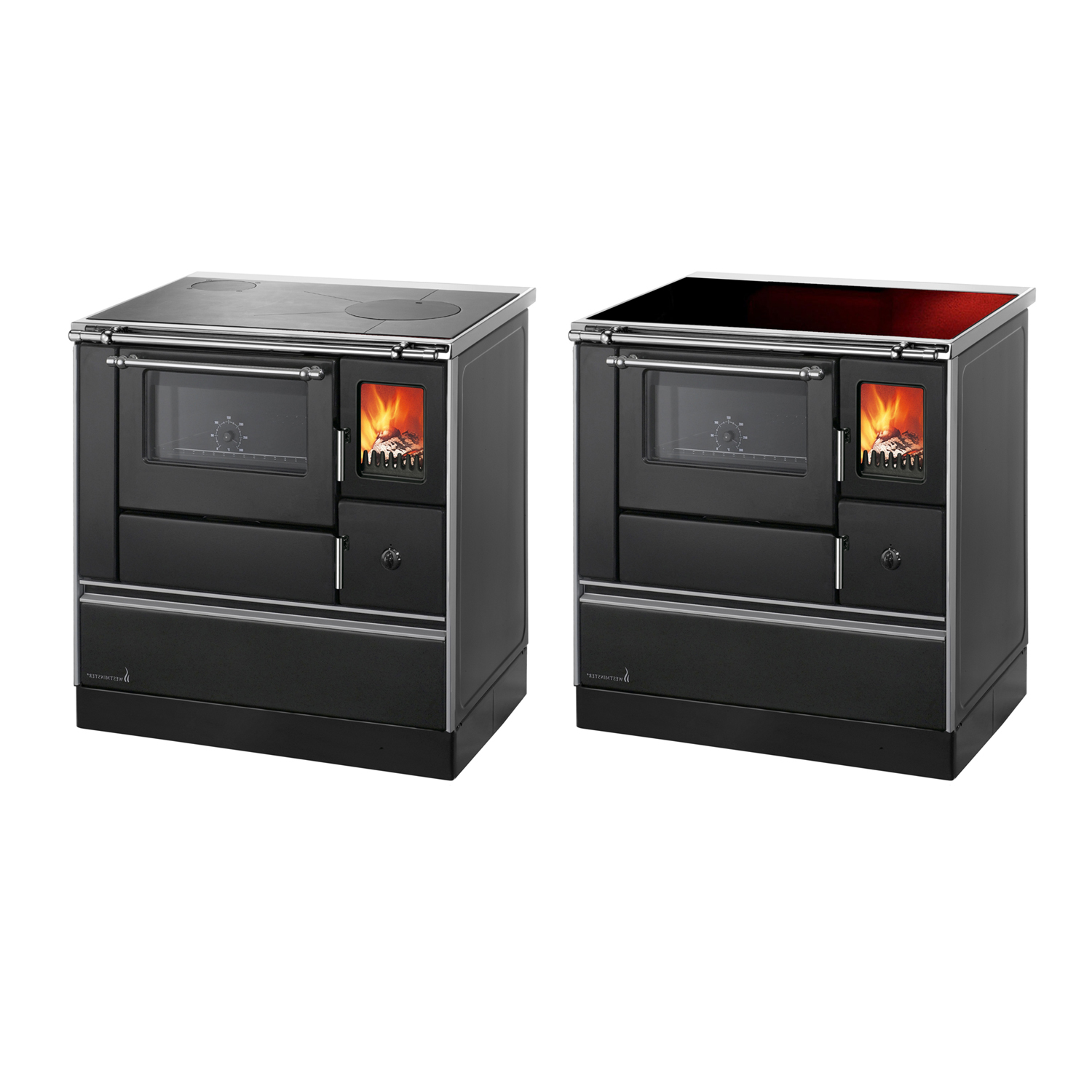 Wamsler K 176 F/A 90 Cuisinière à bois Noir, Plaque vitrocéramique, Four à gauche