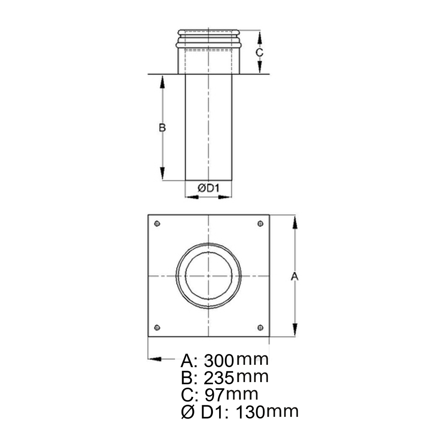 Schiedel plaque de base ouverte ICS Ø130 mm pour rallonge de conduit de cheminée double paroi brillant