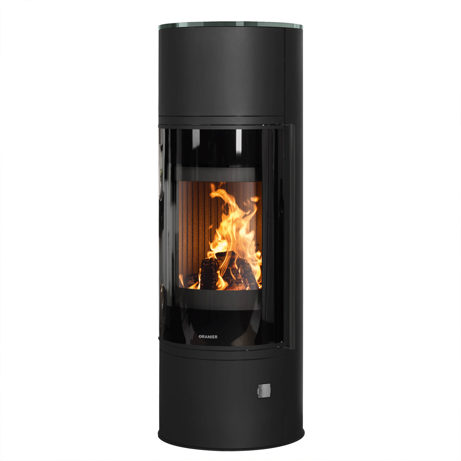 Oranier Arena W+ 2.0 Poêle à bois en acier noir avec plaque de recouvrement en verre