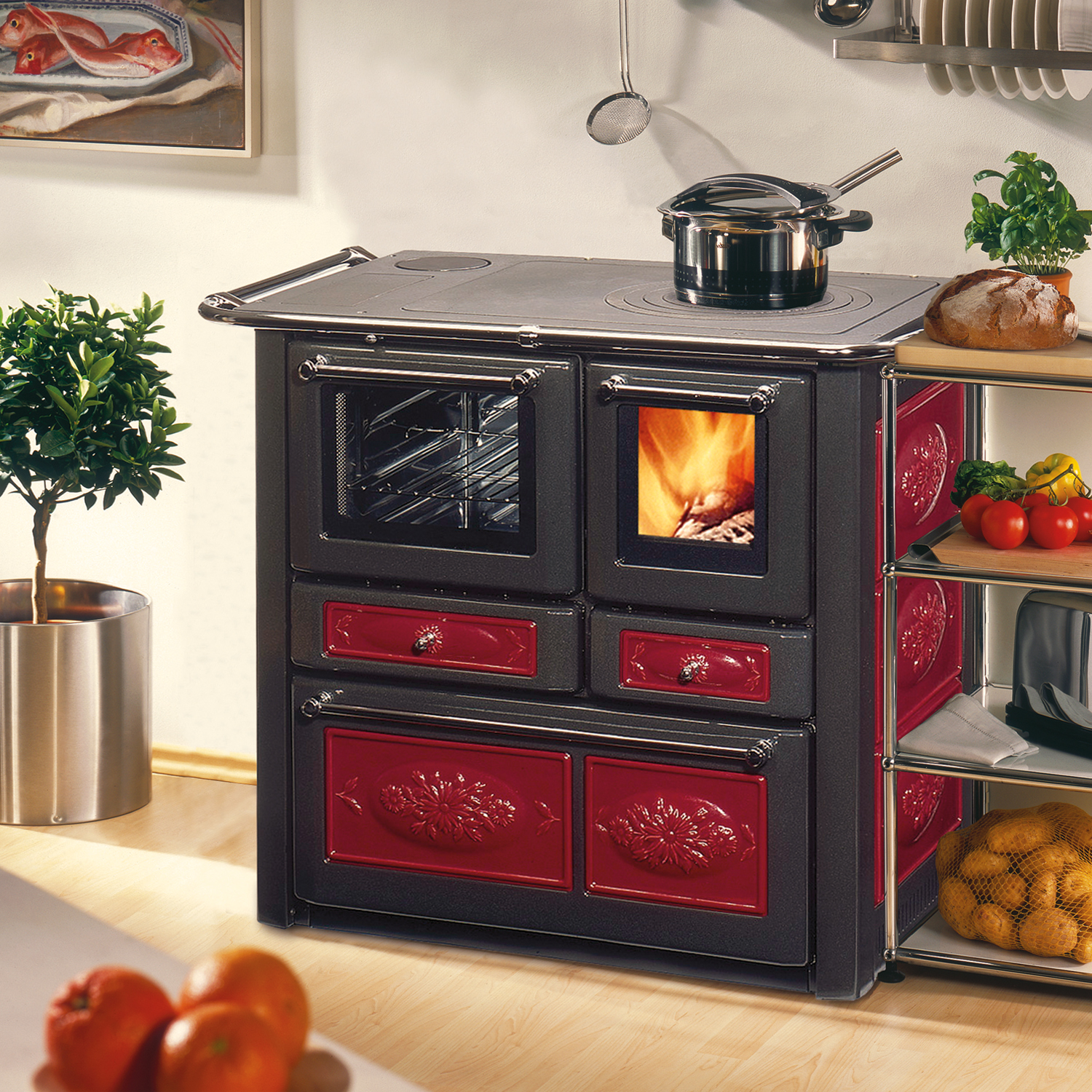 Wamsler K 85 F Poêle de cuisine en céramique rouge, four à gauche Wamsler K 85 F Poêle de cuisine en céramique rouge, four à gauche