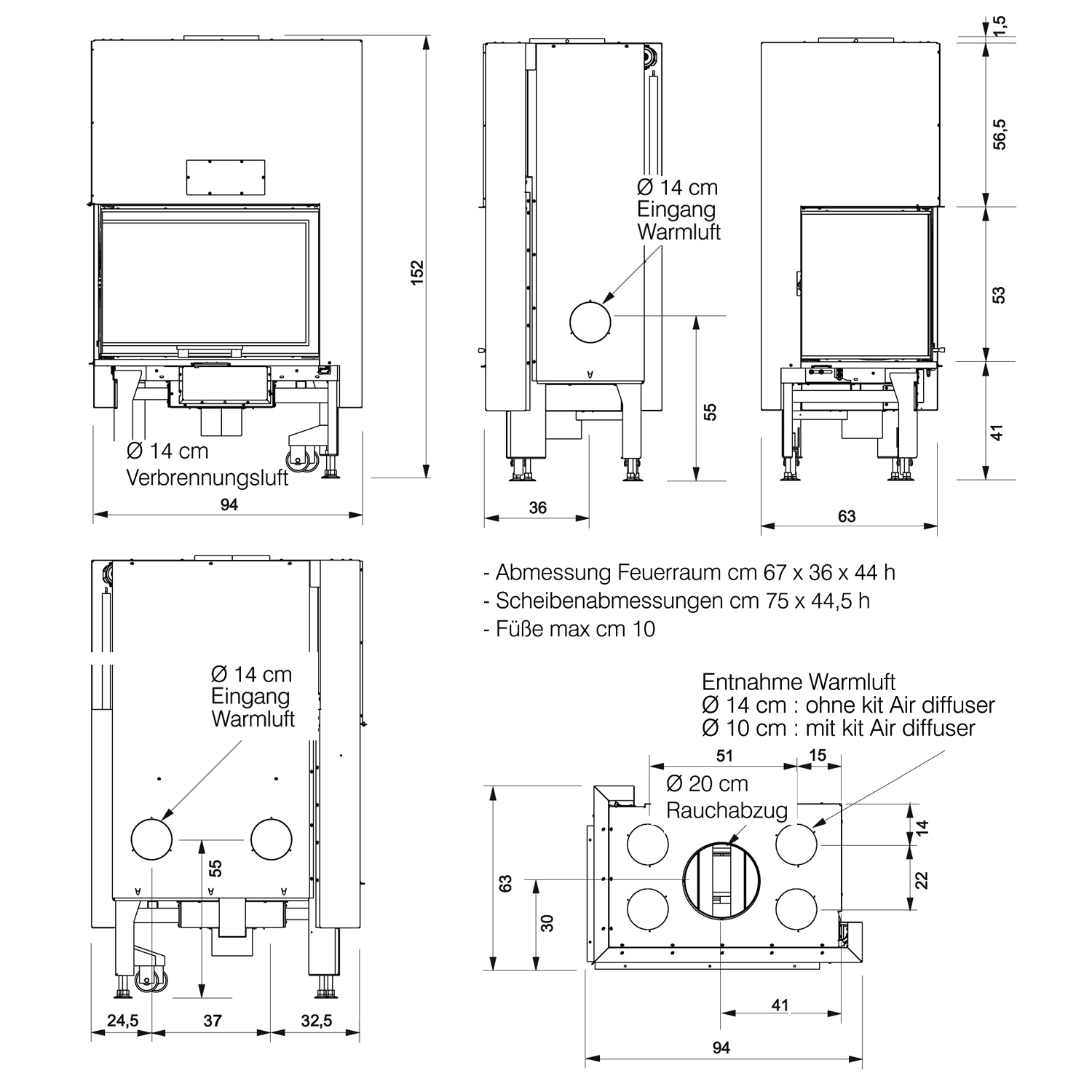Edilkamin Windo2 75 insert de cheminée porte droite