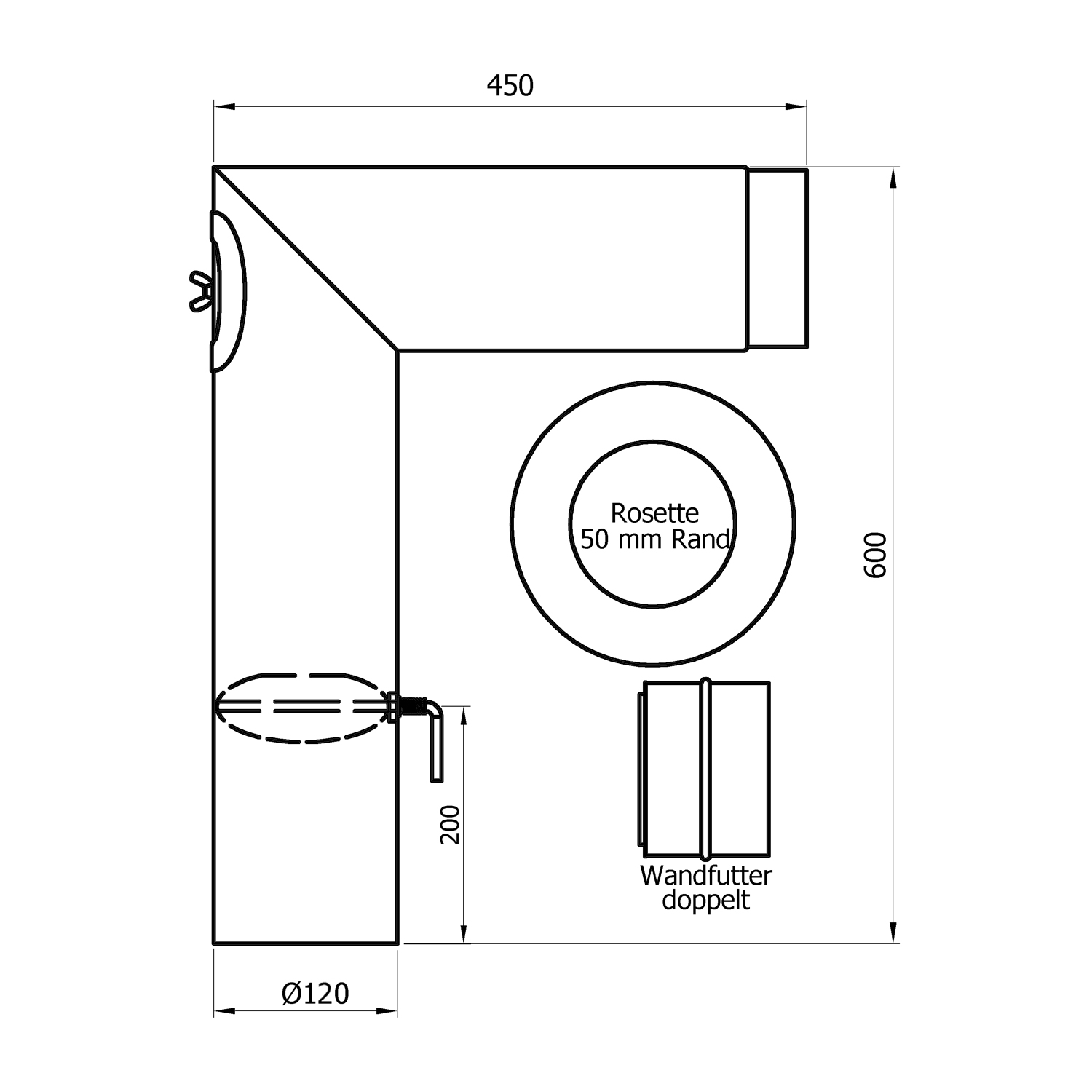 Raik Basic Ensemble de coudes de tuyau de fumée 120mm gris fonte 2 pièces – rectangulaire pour tuyau de fumée / conduit de fumée