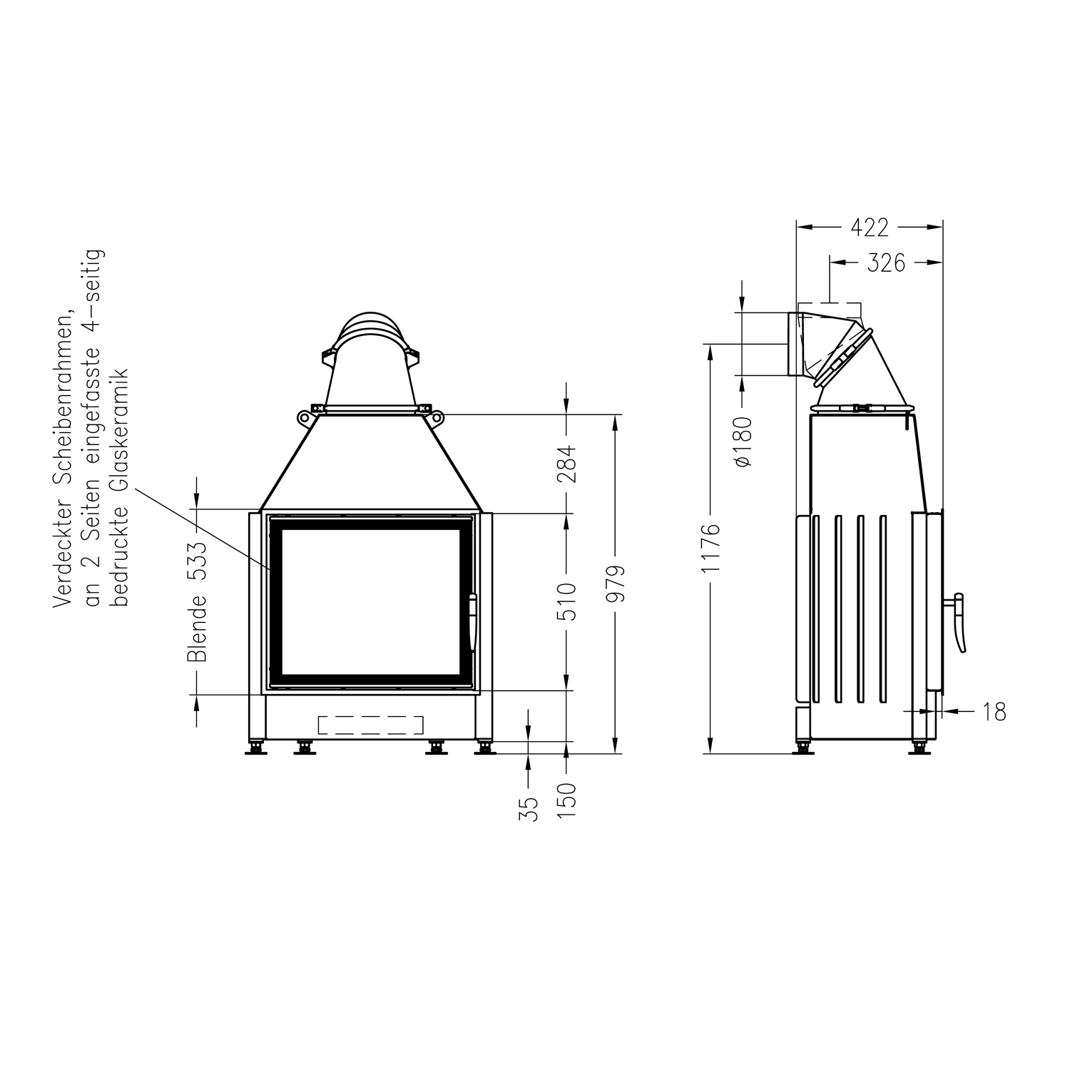 Spartherm Mini S-4S insert de cheminée à bois 51 cm à droite