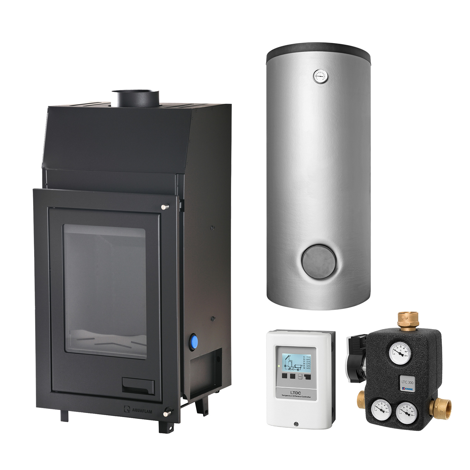 Aquaflam 12 Basic Insert de cheminée à eau Ensemble complet avec réservoir tampon TPSM 500