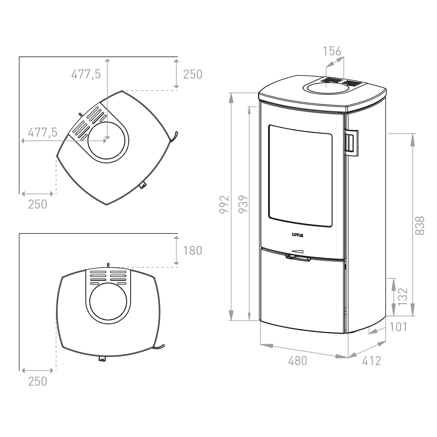 Poêle à bois Lotus Mondo 30 Noir / Pierre ollaire, raccordement de conduit de fumée par le haut. Poêle à bois Lotus Mondo 30 Noir / Pierre ollaire, raccordement de conduit de fumée par le haut.