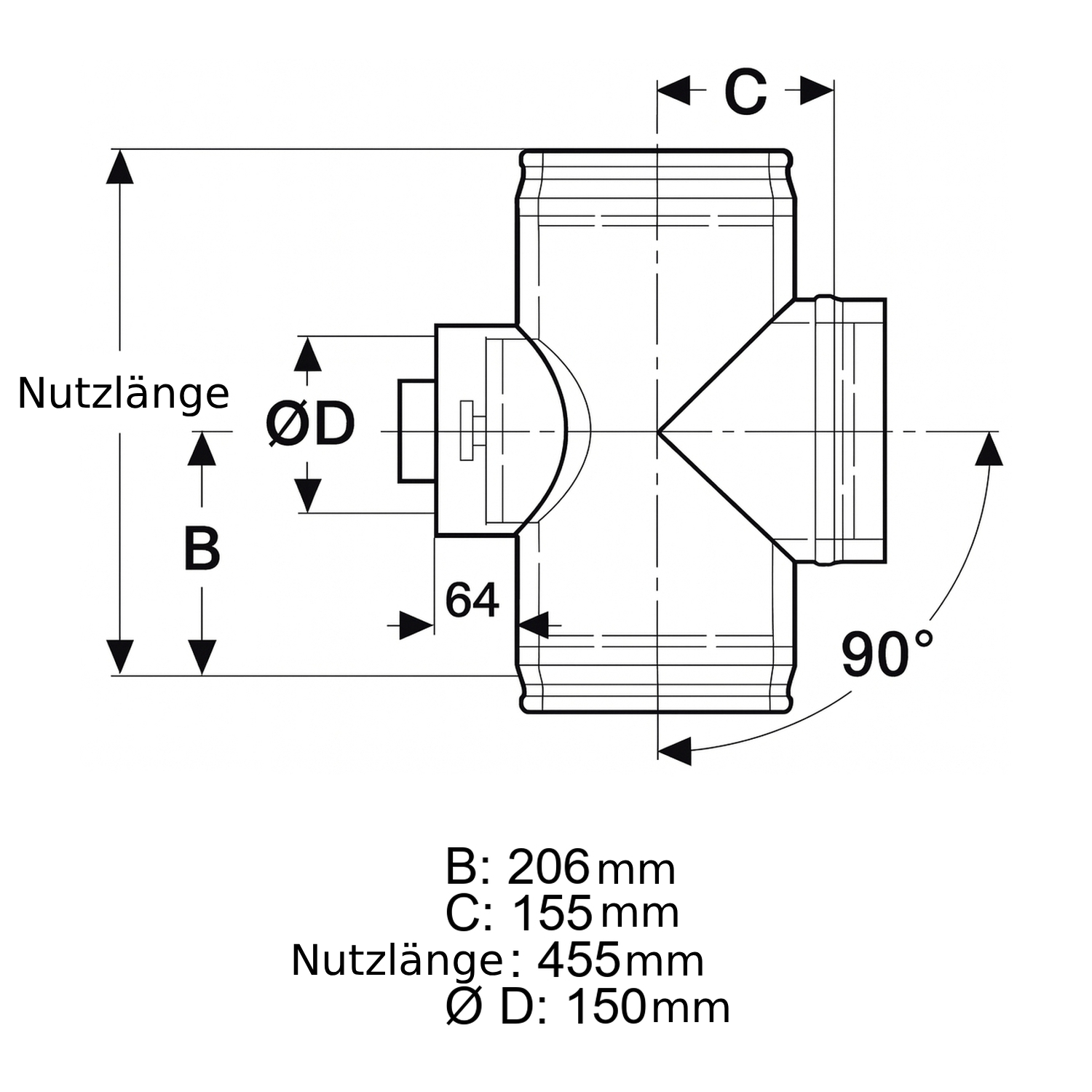 Schiedel ICS Raccord de tuyau de fumée 90° Ø180 avec raccord de porte de nettoyage rond pour combustibles solides double paroi brillant