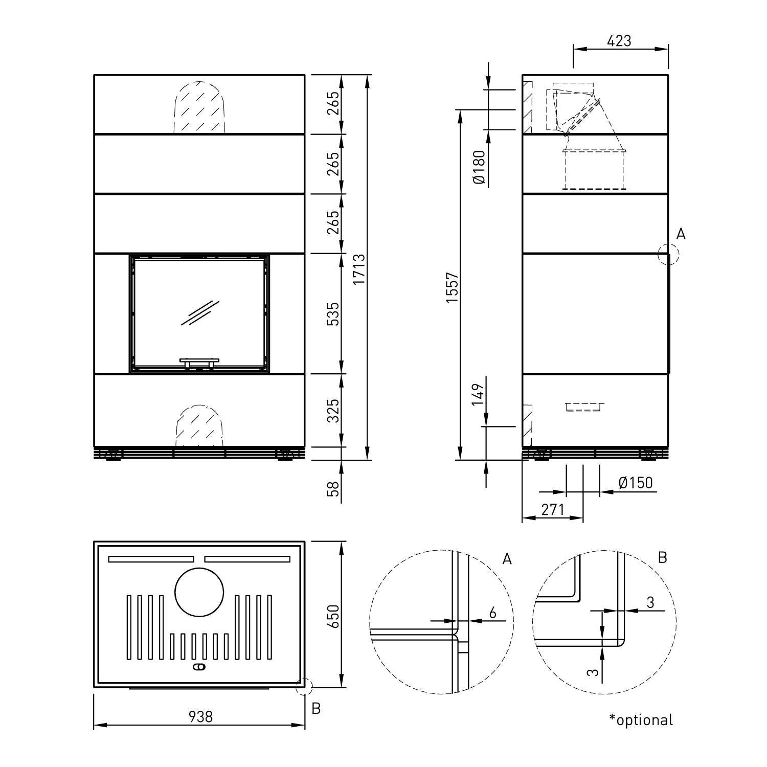 Spartherm SIM 1/3 Mini Sh-4S Kit de cheminée Nature
