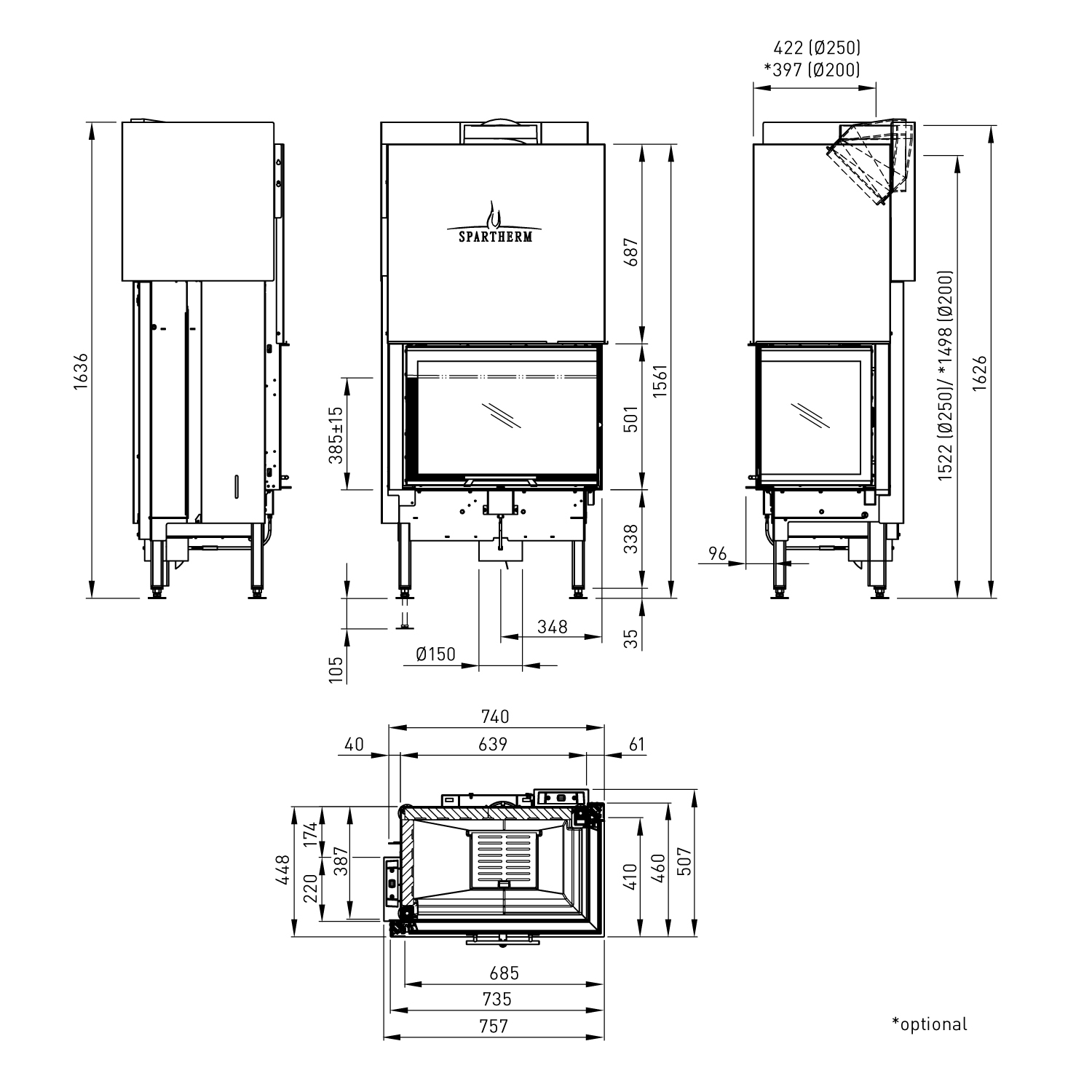 Spartherm Varia 2R-68h-4S insert de cheminée RRA Ø 200 mm