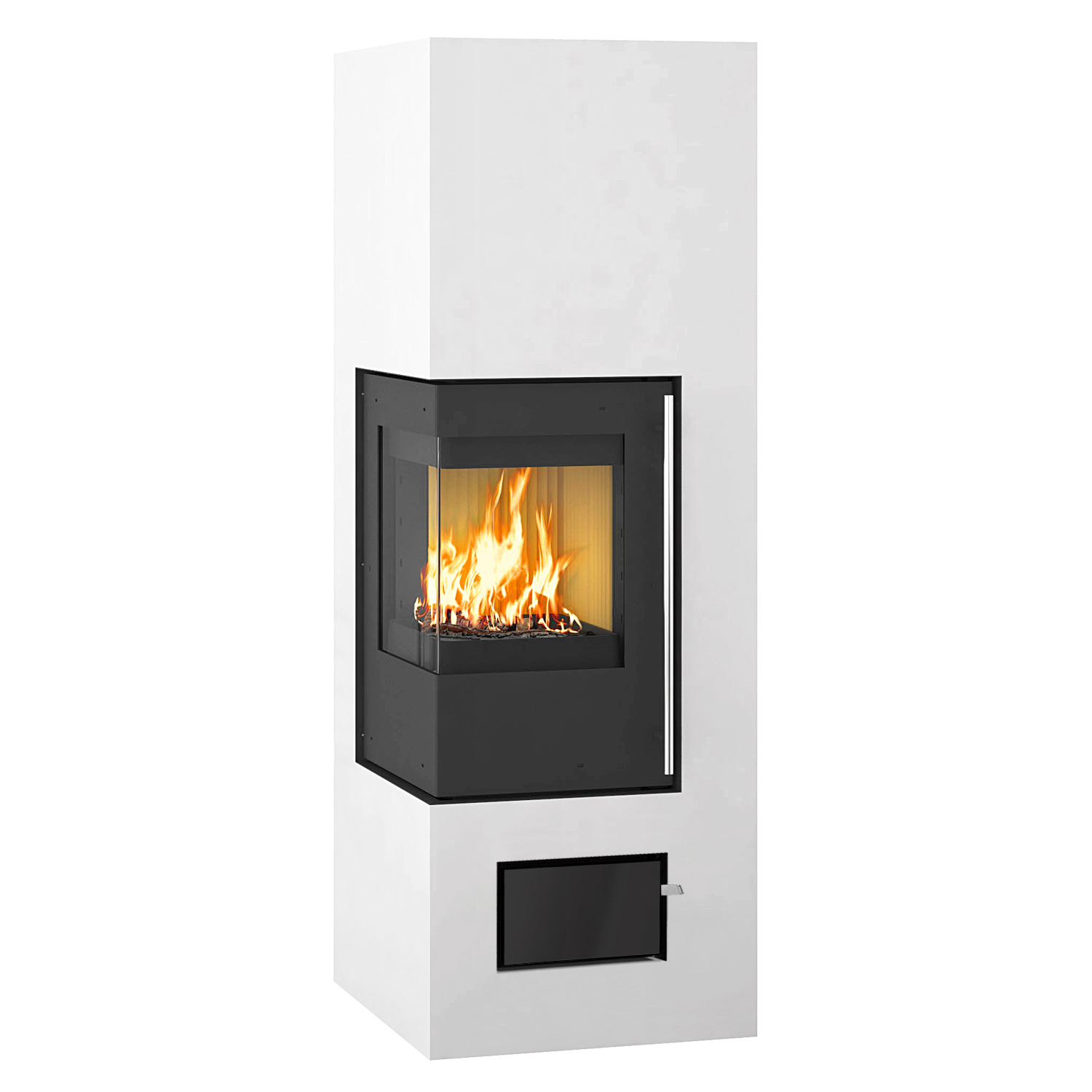 Olsberg Aracar Compact poêle à bois, ouverture de porte à gauche, cadre de finition de 10 mm, grille d'entrée d'air en verre noir