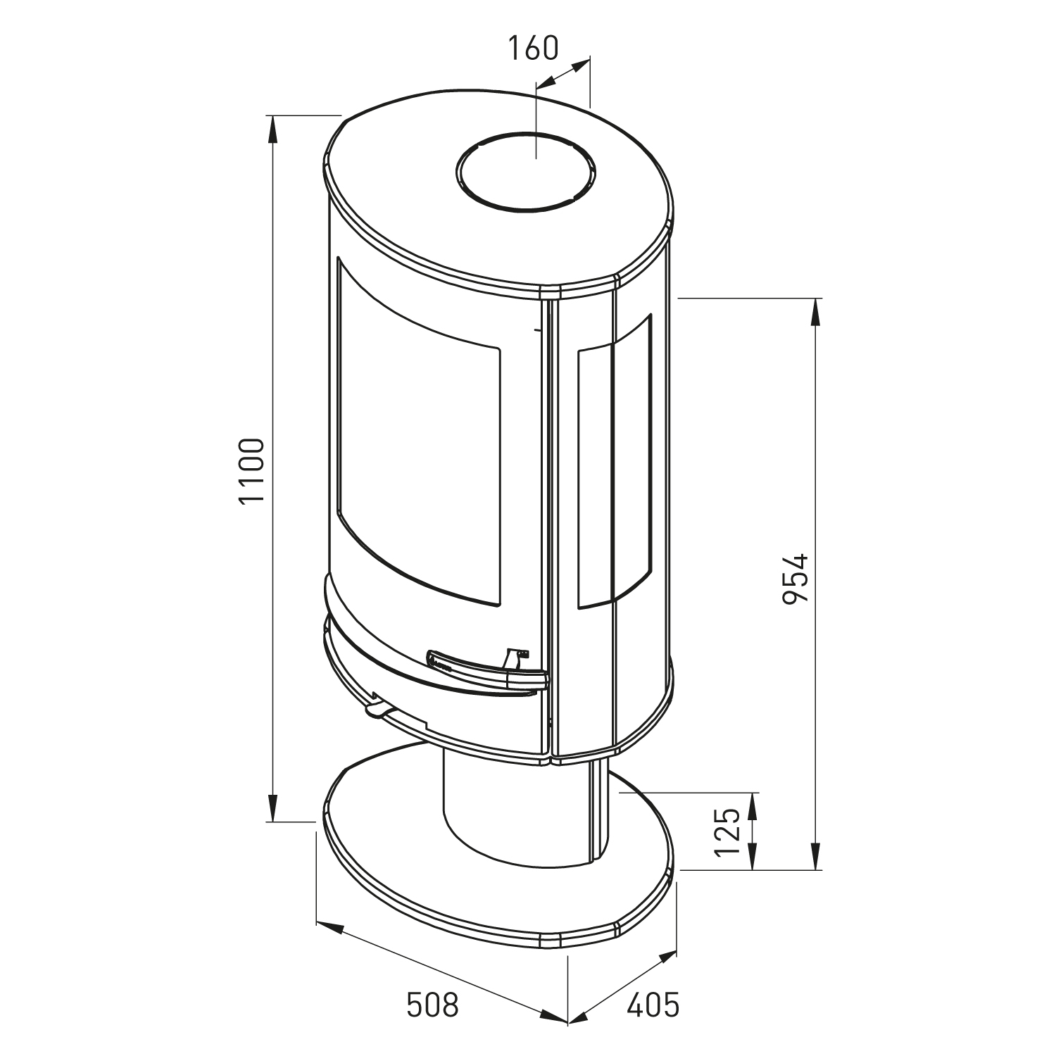 Poêle à bois Lotus Liva 7G Noir, évacuation des fumées par le haut