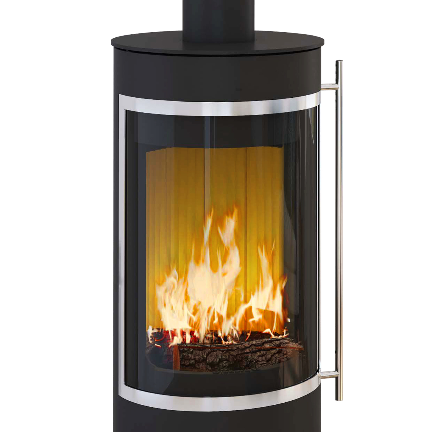 Poêle à bois Olsberg Pular Compact noir avec cadre décoratif chromé