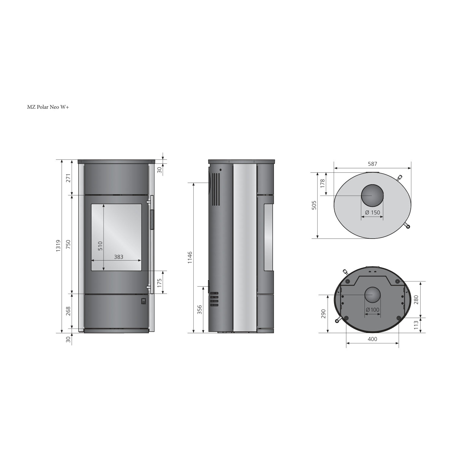 Oranier Polar Neo W+ poêle à bois acier noir
