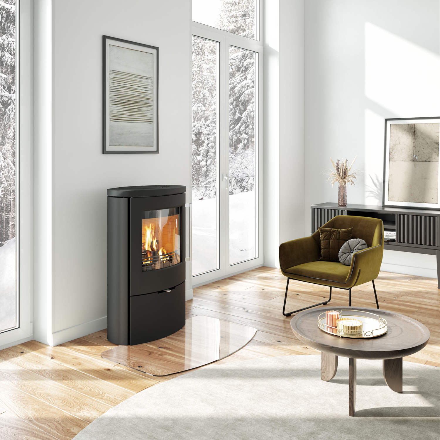 TermaTech TT80RL Poêle à bois Acier Noir, évacuation des fumées à l'arrière