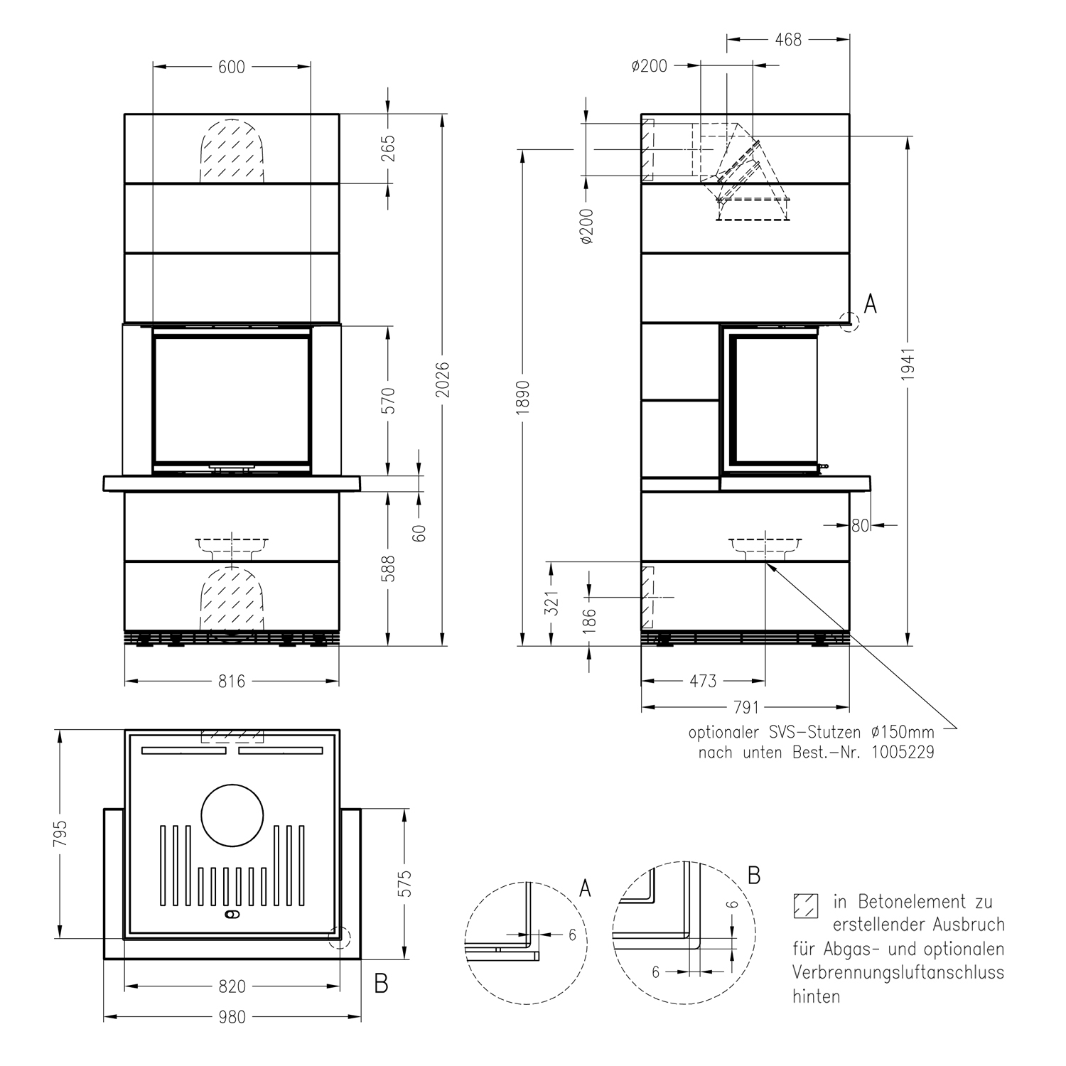 Kit de cheminée Spartherm SIM 2/3/Arte 3RL-60h-4S Nature
