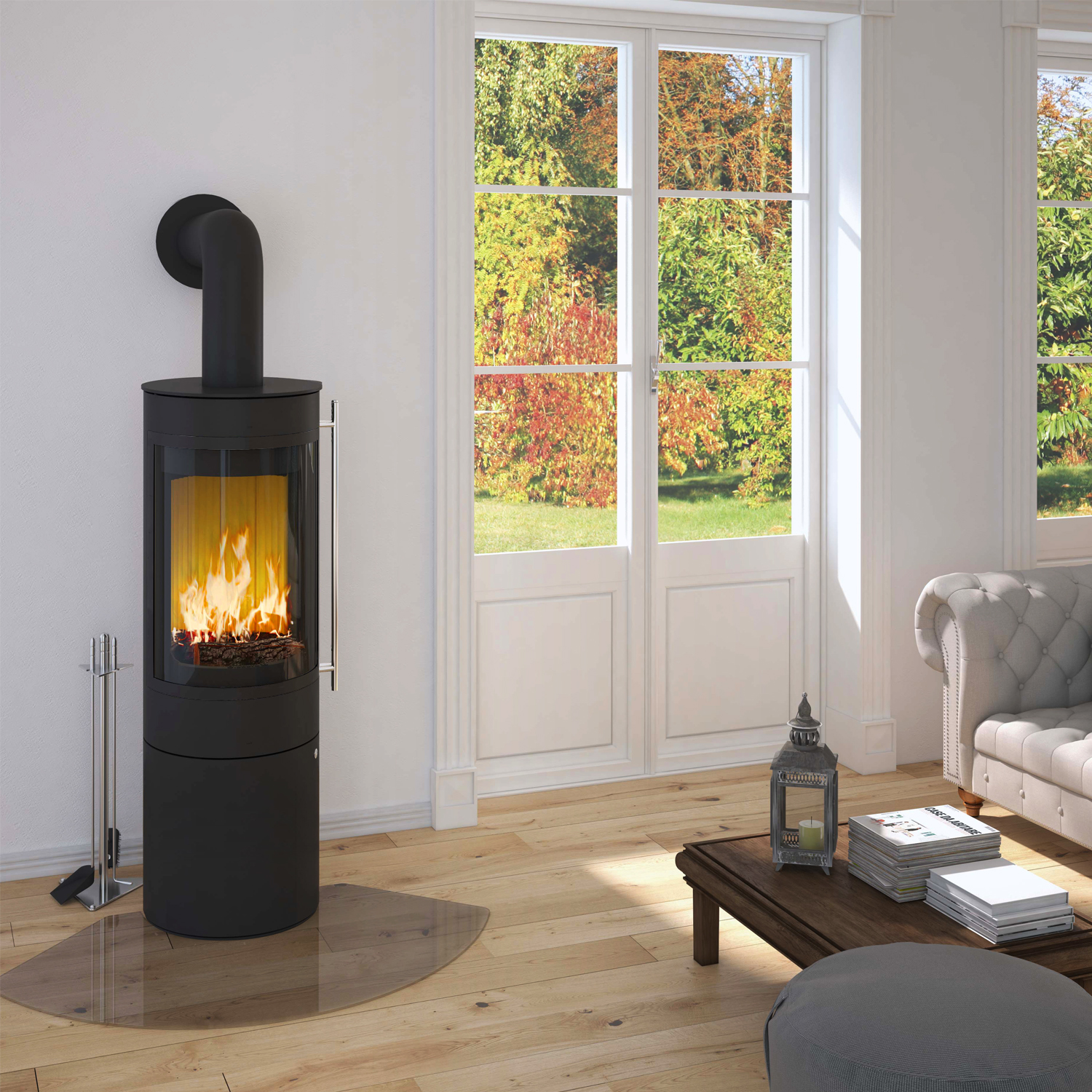 Poêle à bois Olsberg Pular Plus Compact Noir avec cadre décoratif laqué