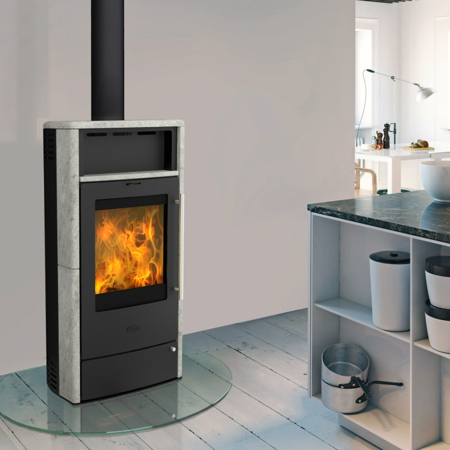 Cheminée à bois Torino poêle à bois à combustion continue pierre ollaire
