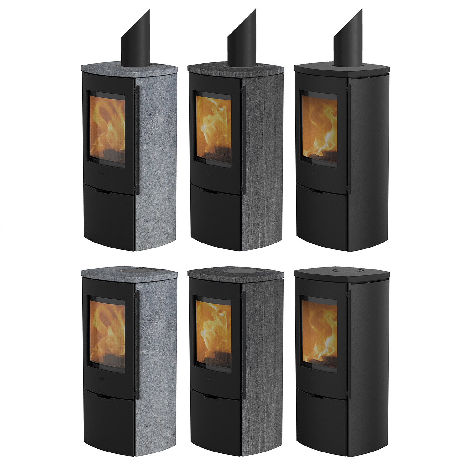 Poêle à bois Lotus Mondo 30 Noir / Pierre ollaire, raccordement de conduit de fumée par le haut.