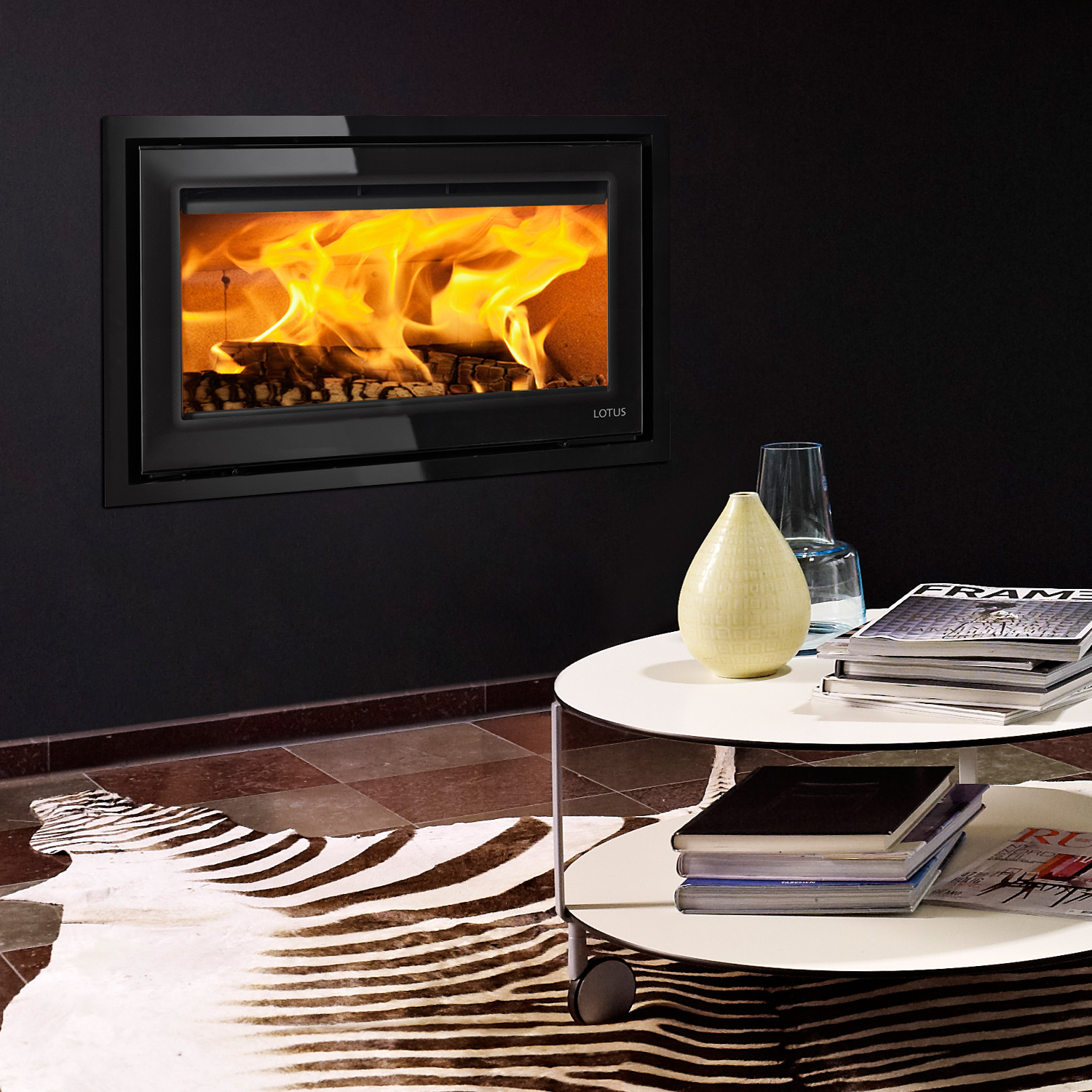 Lotus H570 W insert de cheminée à bois Black Magic / Charnières à gauche