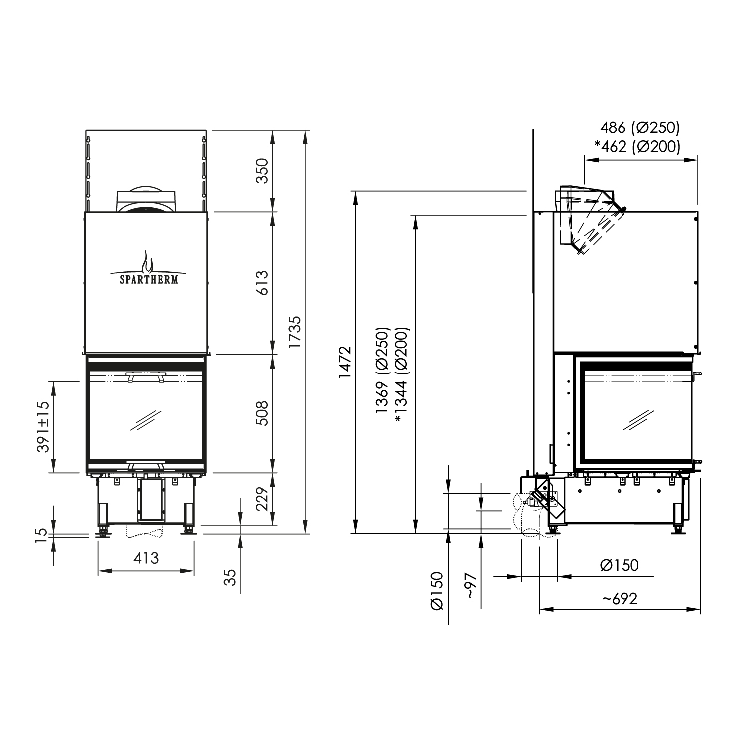 Spartherm Arte U-50h-4S insert de cheminée RRA Ø 250 mm