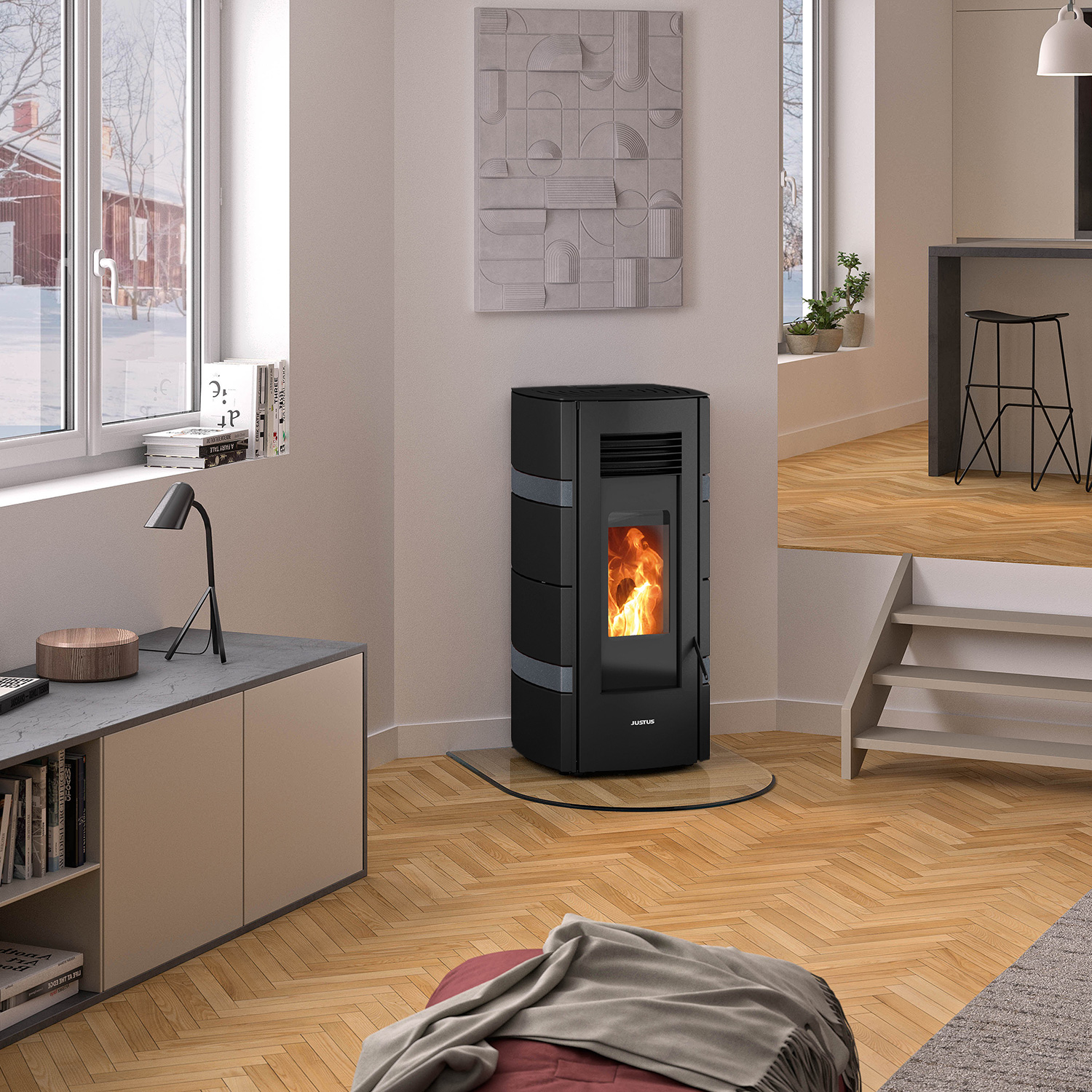 Justus Sia poêle à granulés acier noir / conStone anthracite