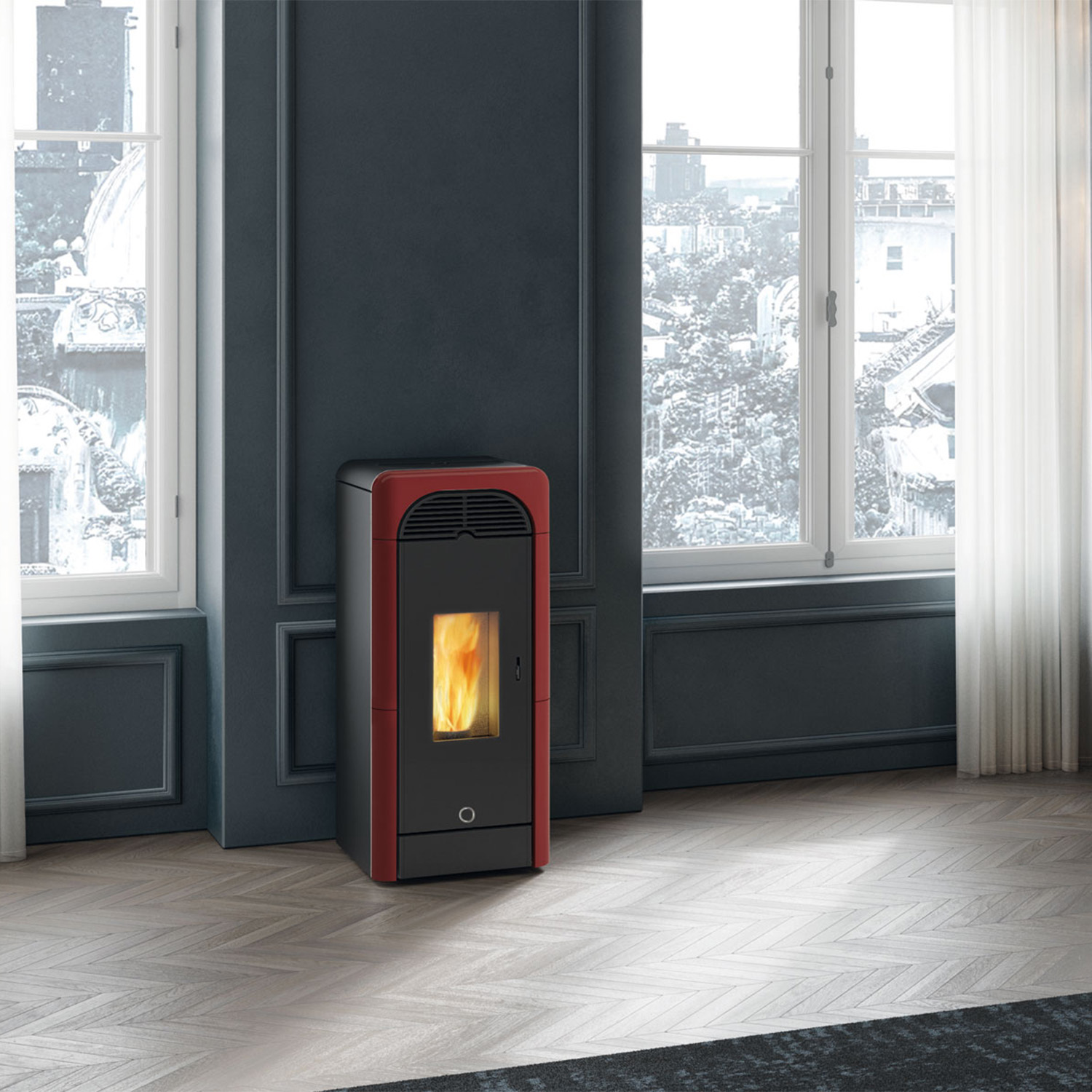 EK63 Berry 90+ Evo Poêle à granulés céramique bordeaux