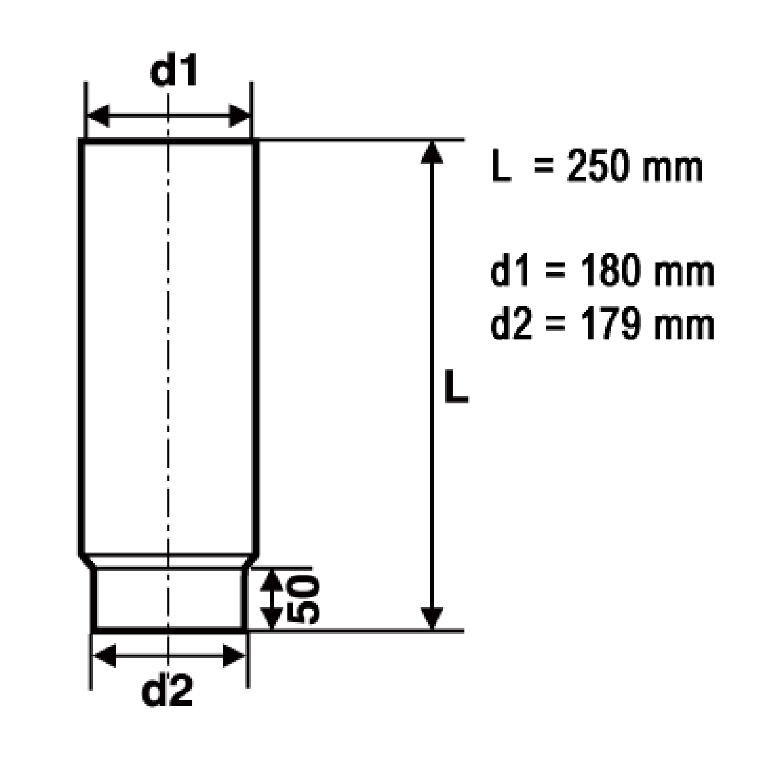 Raik Basic élément de longueur 180mm noir L: 250mm pour tuyau de fumée / conduit de fumée