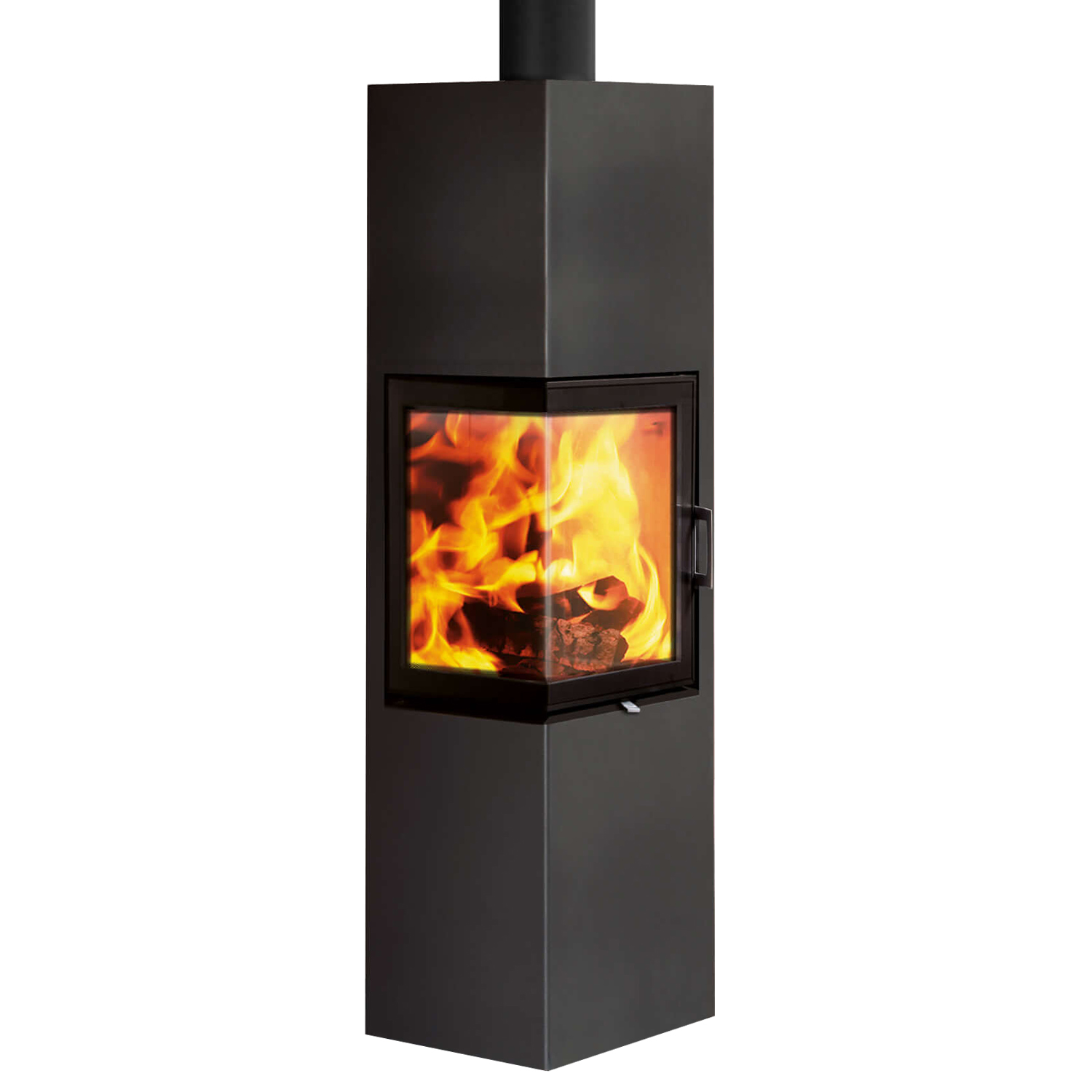 Austroflamm Slim 2.0 poêle à bois en acier gris fonte, ouverture de porte à gauche, raccordement supérieur ou arrière