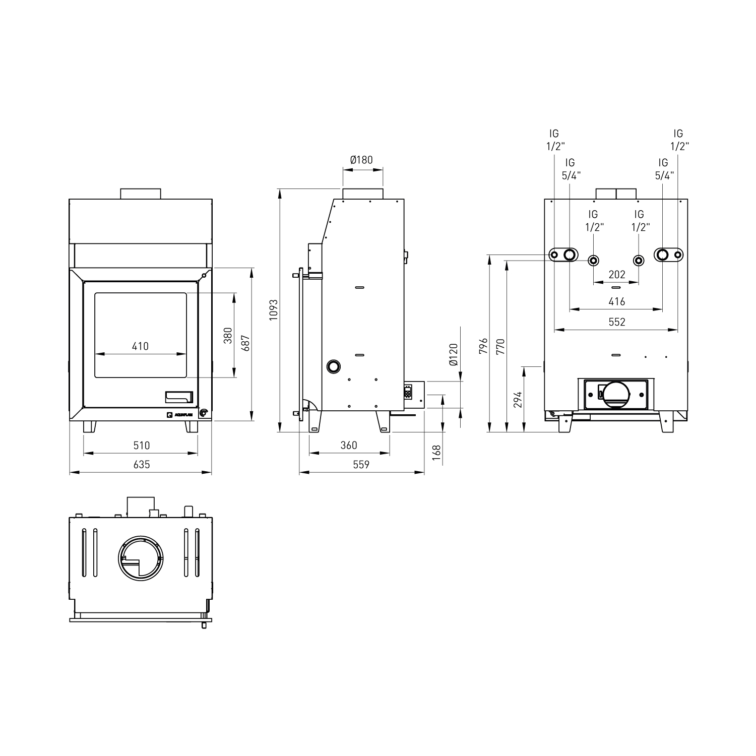 Aquaflam 17 Flat Manuel Insert de Cheminée avec Échangeur de Chaleur à Eau