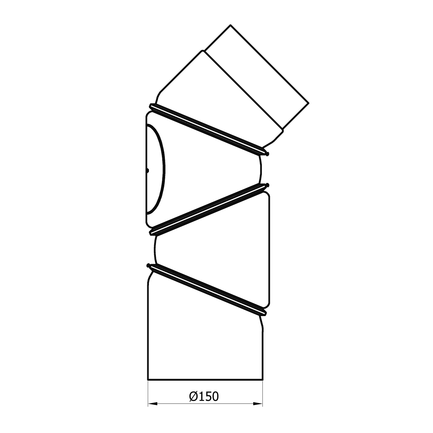 Raik Basic coude de tuyau de fumée 150mm avec porte 4 pièces noir pour tuyau de fumée / conduit de fumée