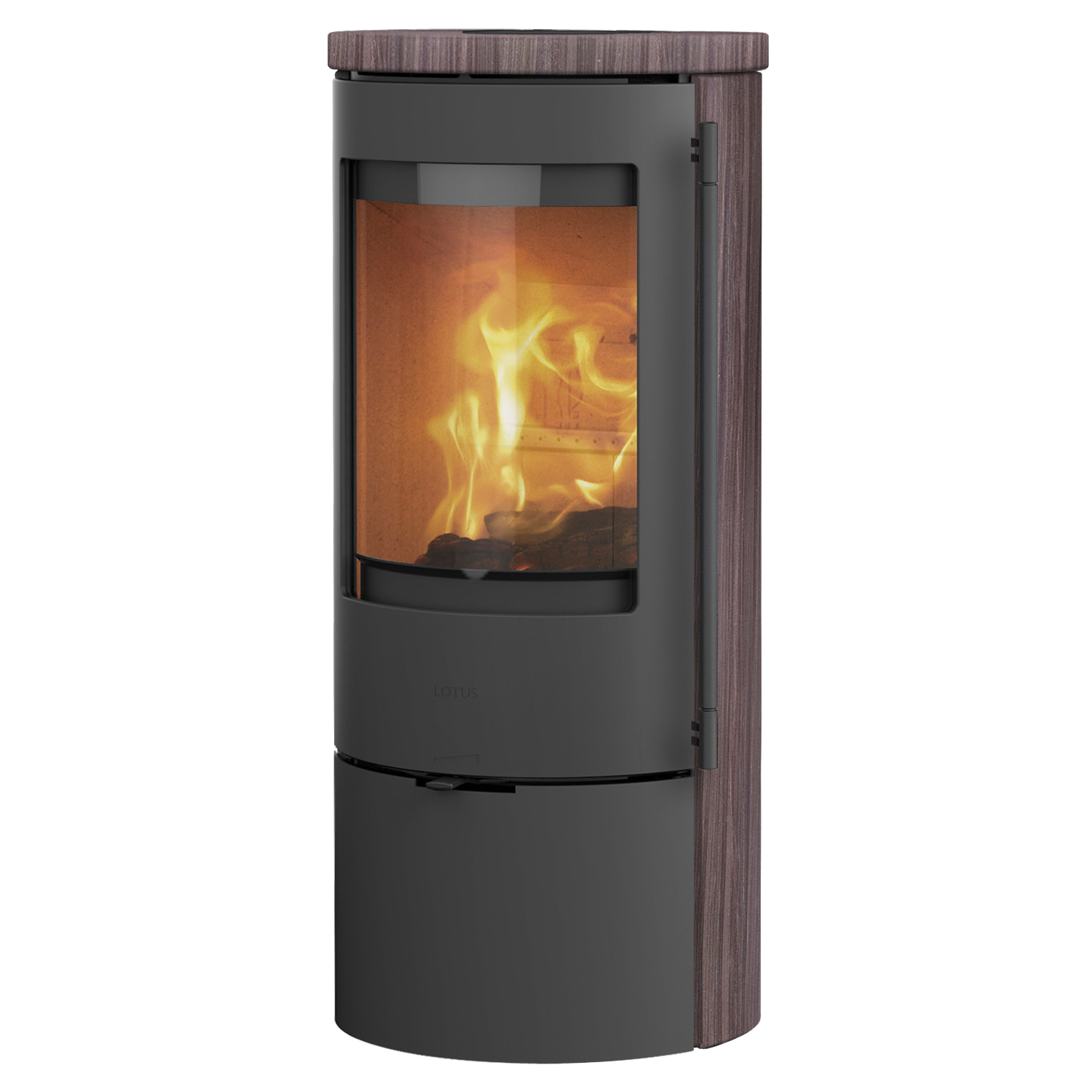 Lotus Prestige Basic S Poêle à bois Coffee Stone, Corps Gris, DIBt, Raccordement de conduit de fumée à l'arrière