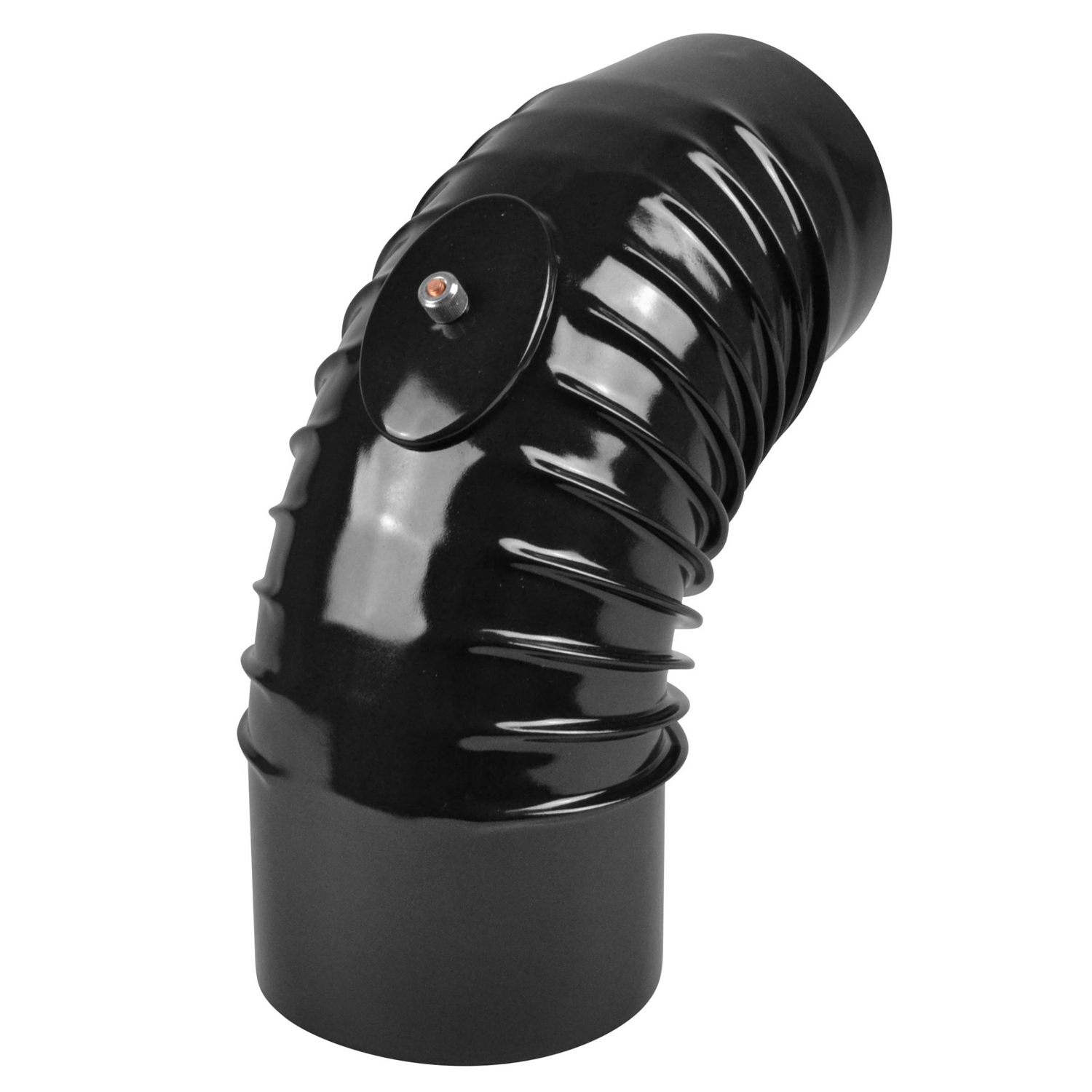 Coude de tuyau de poêle / Coude de conduit de fumée émaillé 150 mm - Coude à 90° nervuré noir avec ouverture de nettoyage
