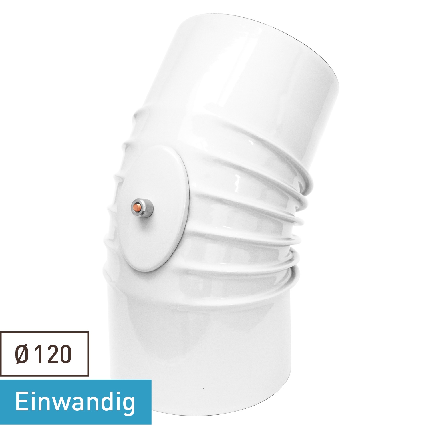 Coude de conduit de fumée / Coude de tuyau de poêle émaillé 120 mm - Coude à 45° nervuré blanc avec ouverture de nettoyage
