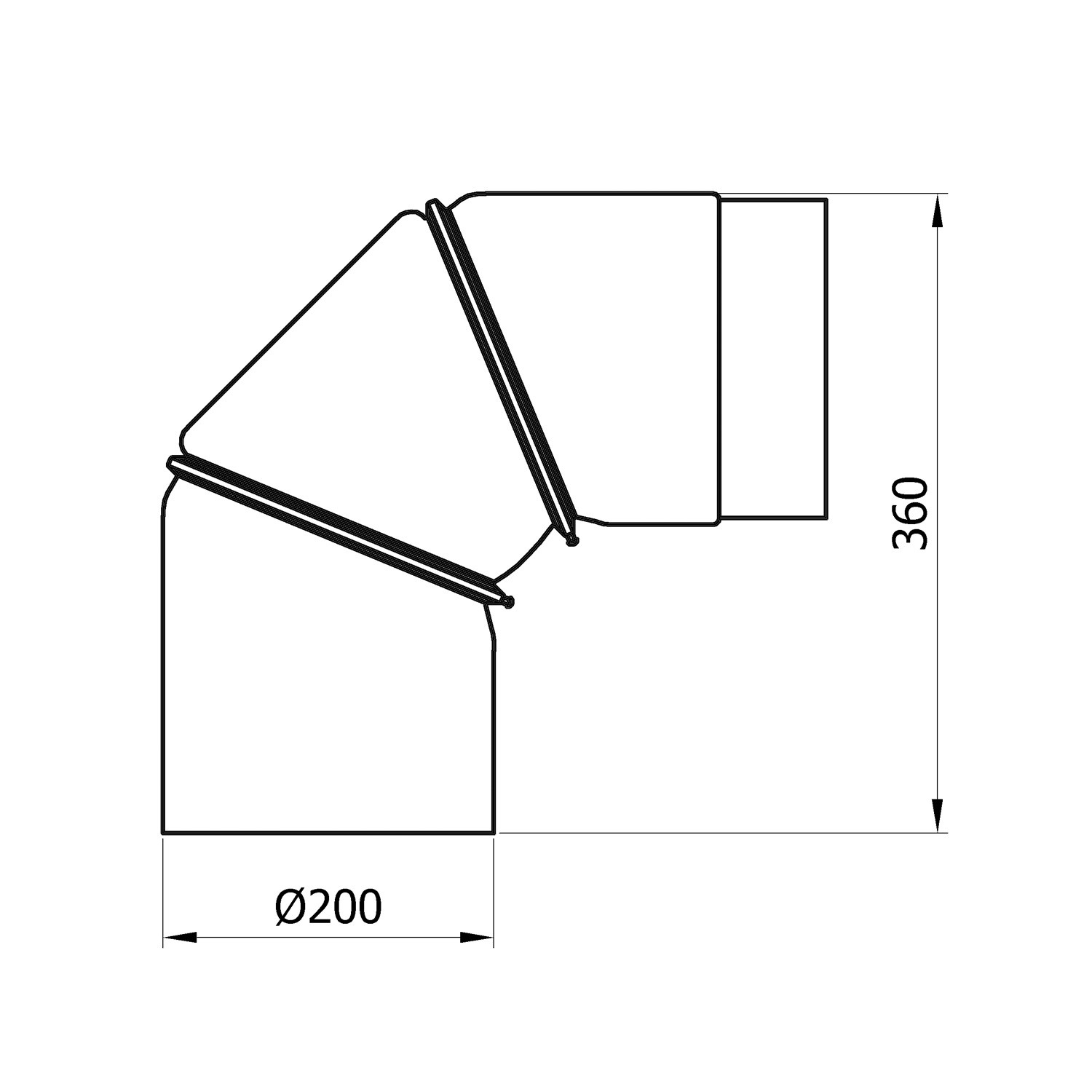Raik Basic coude de tuyau de fumée 200mm noir 0–90° sans porte pour tuyau de fumée / conduit de fumée