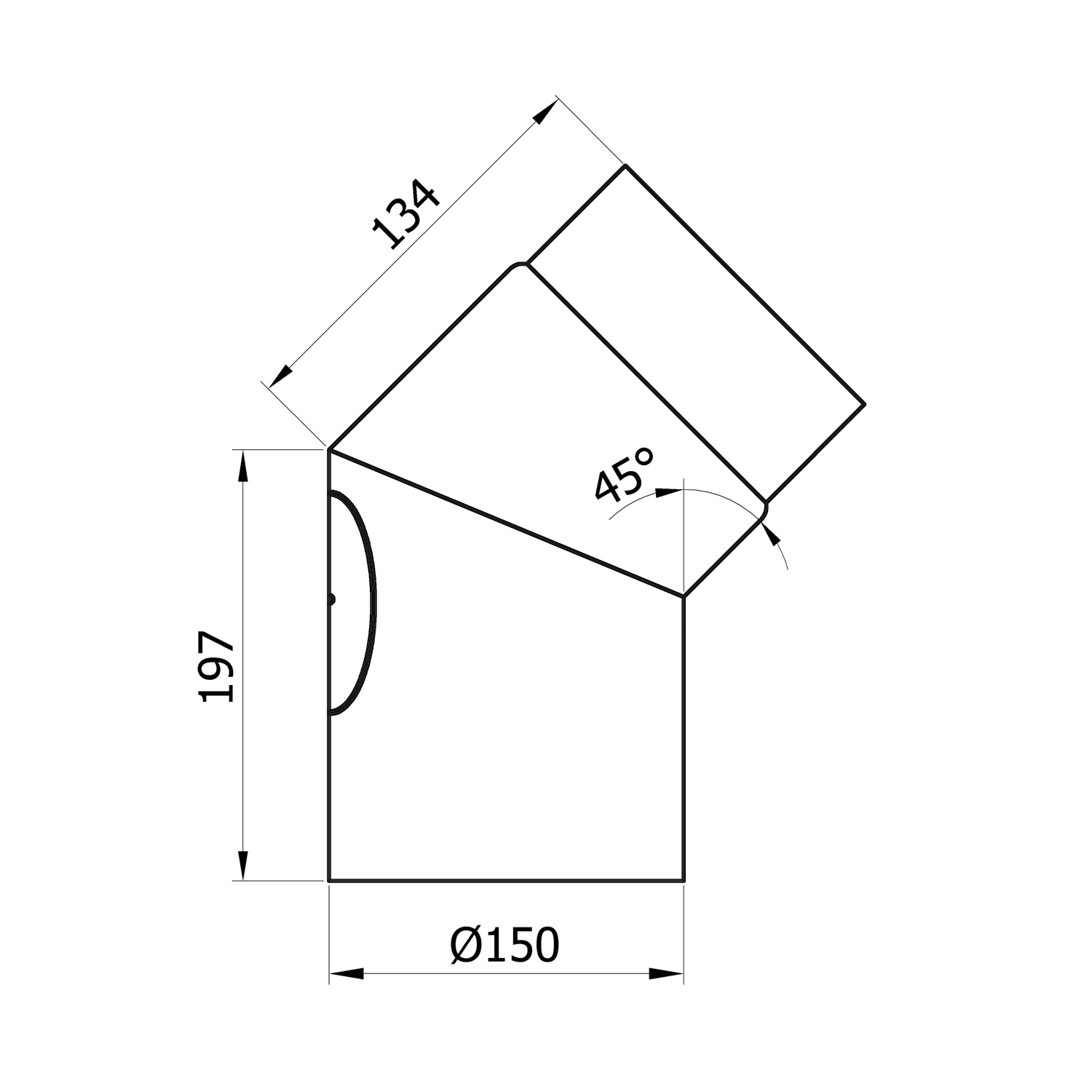 Raik Basic coude de tuyau de fumée 150mm gris fonte 45° avec porte pour tuyau de fumée / conduit de fumée
